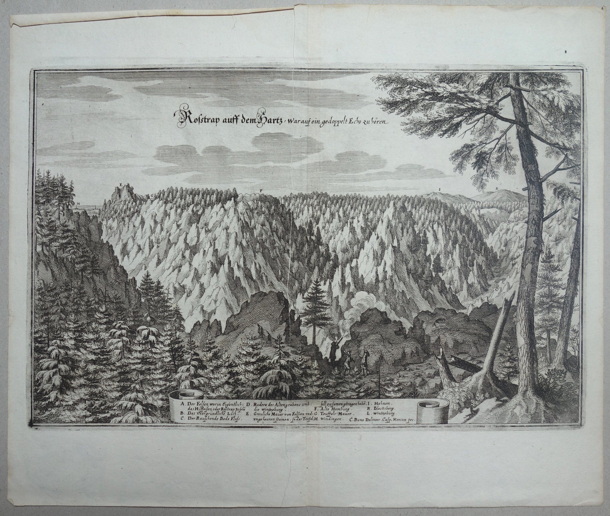 Bodetal: Aussicht von der Roßtrappe ins Bodetal, 1654 (aus: Merian "Braunschweig") (Schloß Wernigerode GmbH RR-F)