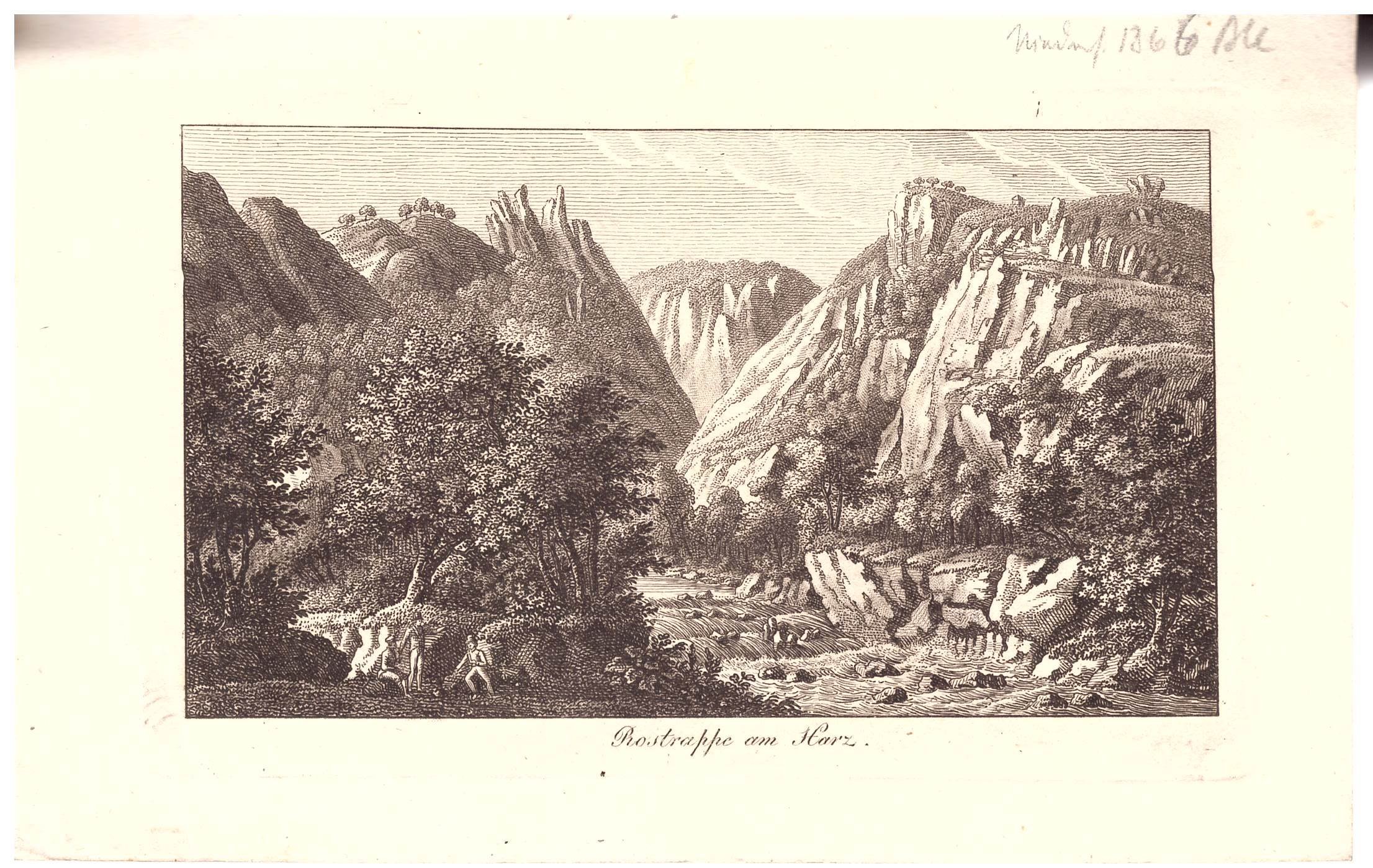 Bodetal: Blick vom Hirschgrund zur Roßtrappe, 1825 (Schloß Wernigerode GmbH RR-F)