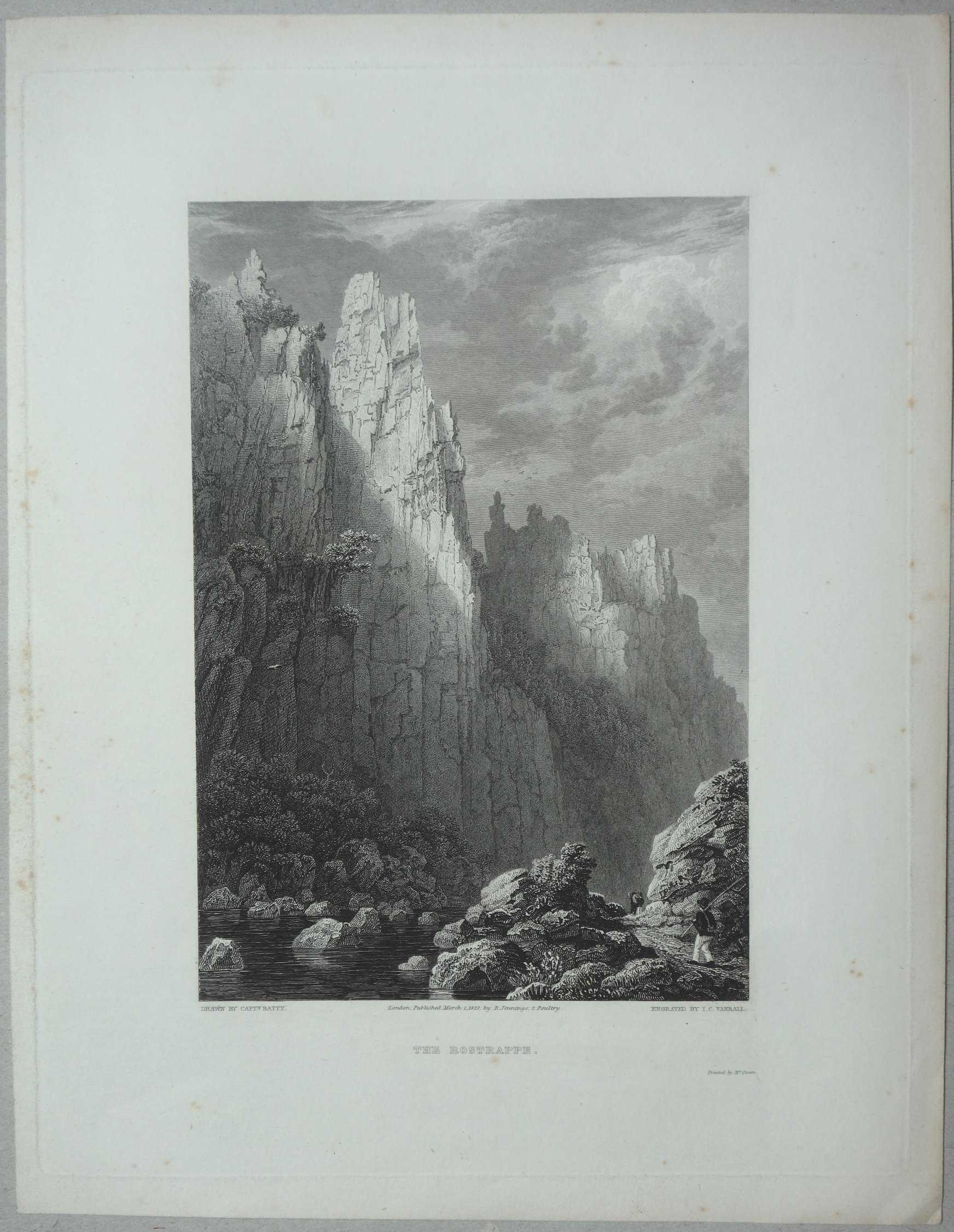 Bodetal: Blick aus dem Tal hinauf zur Roßtrappe, 1827 (aus: Jennings "Scenery") (Schloß Wernigerode GmbH RR-F)