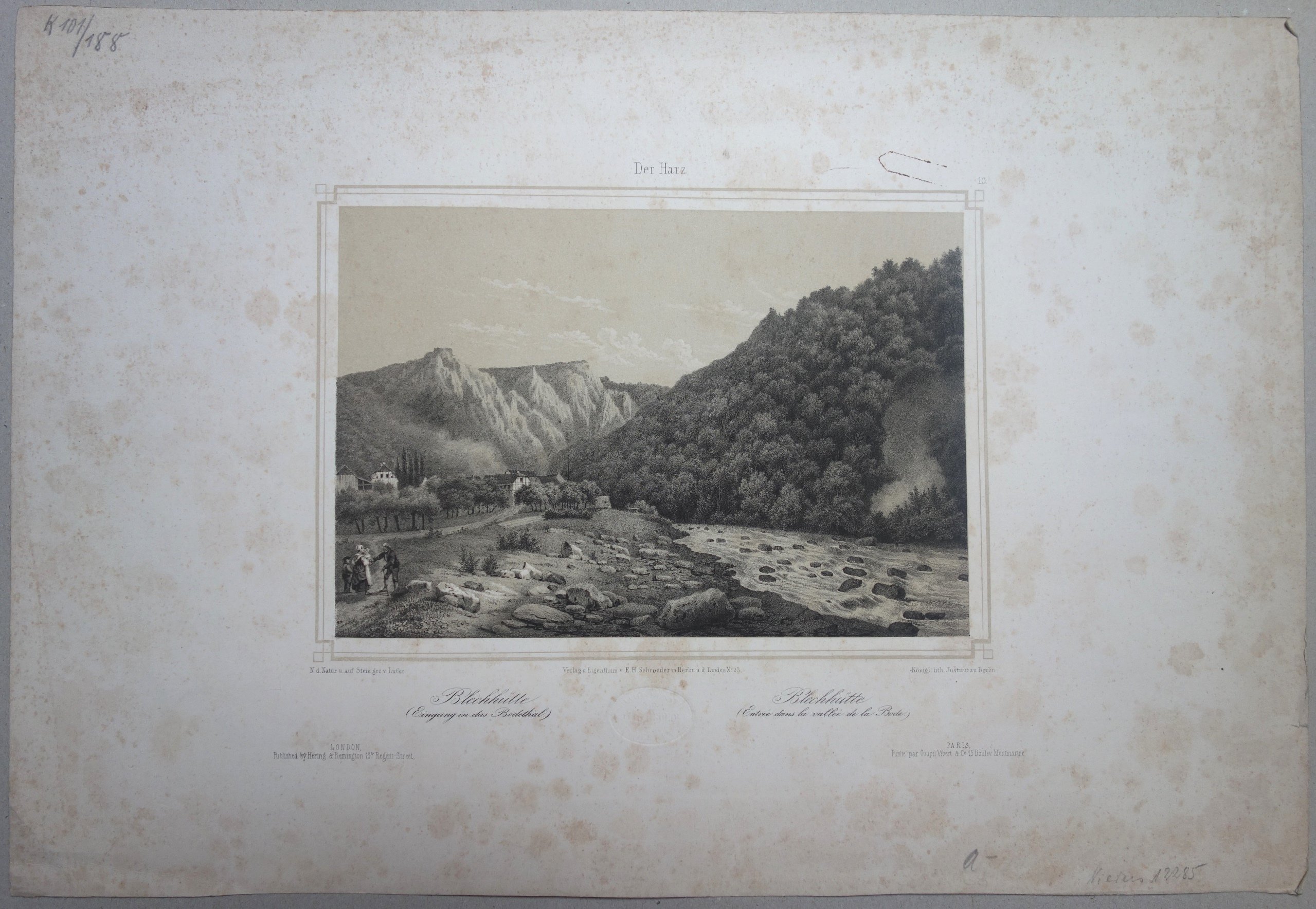 Bodetal: Wiese mit dem Bodefluss und der Blechhütte, 1838 (aus: Schroeder "Der Harz" N. F.) (Schloß Wernigerode GmbH RR-F)