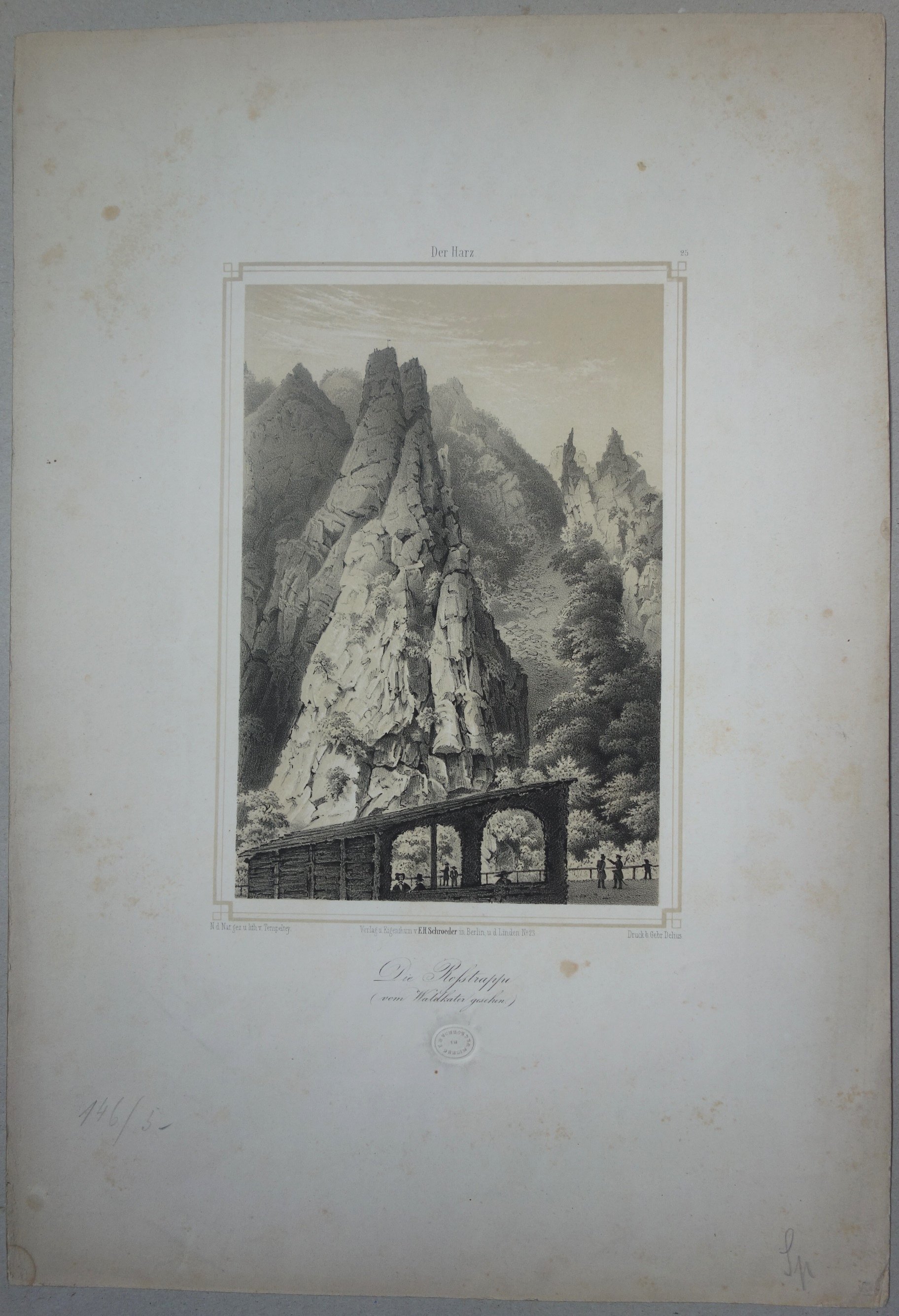 Bodetal: Rosstrappe vom Waldkater aus, 1838 (aus: Schroeder "Der Harz" N. F.) (Schloß Wernigerode GmbH RR-F)