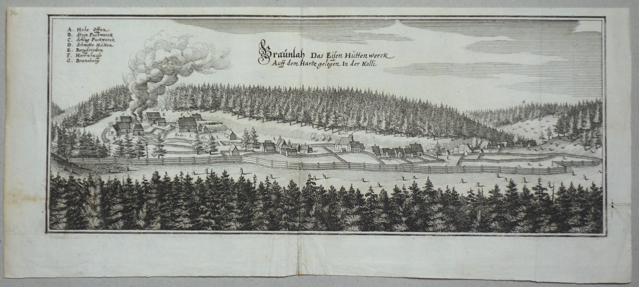 Braunlage: Hüttenwerk mit Ort von #, 1654 (aus: Merian "Topographia") (Schloß Wernigerode GmbH RR-F)