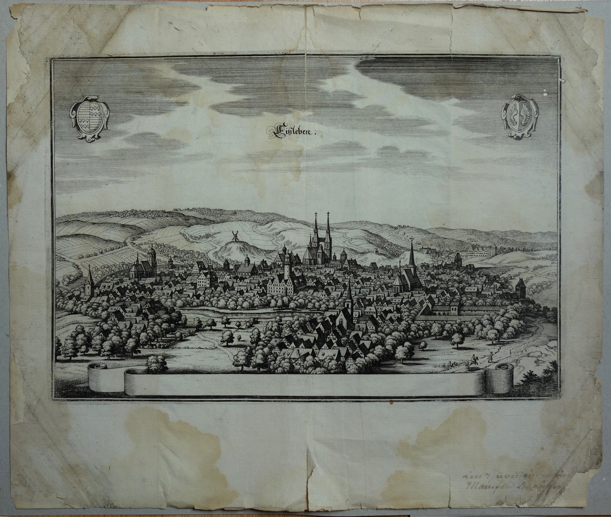 Eisleben: Stadt, im Hintergrund der Harz, 1650 (aus: Merian "Topographia") (Schloß Wernigerode GmbH RR-F)