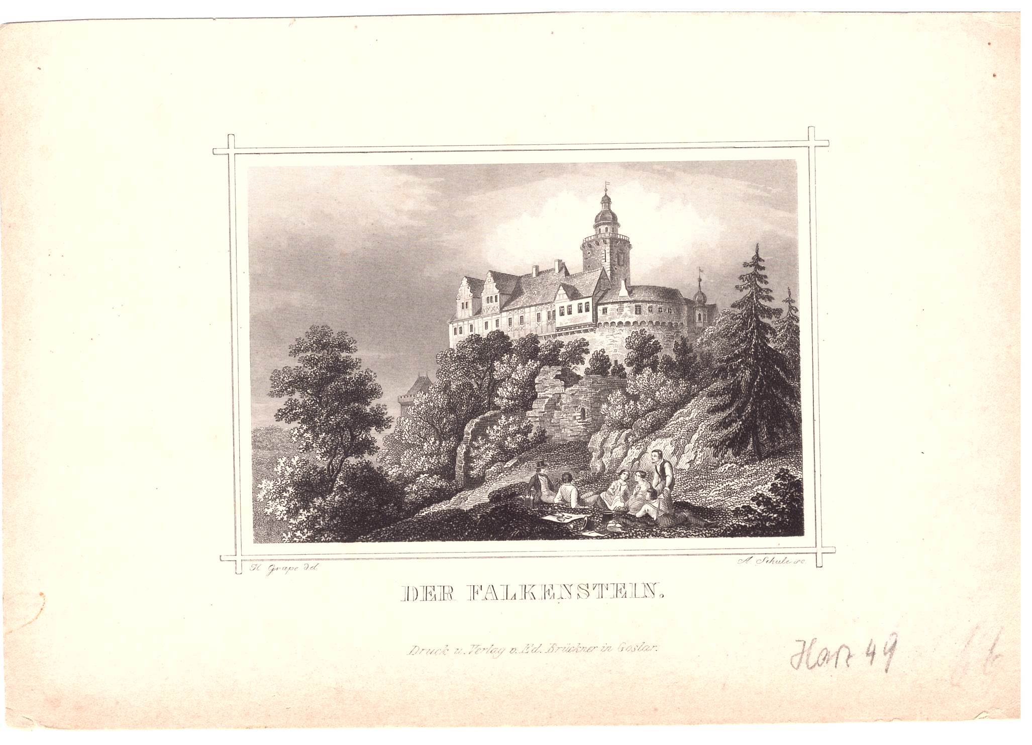 Falkenstein: Burg von Südosten, 1855 (aus: Brückner "Harz-Album") (Schloß Wernigerode GmbH RR-F)