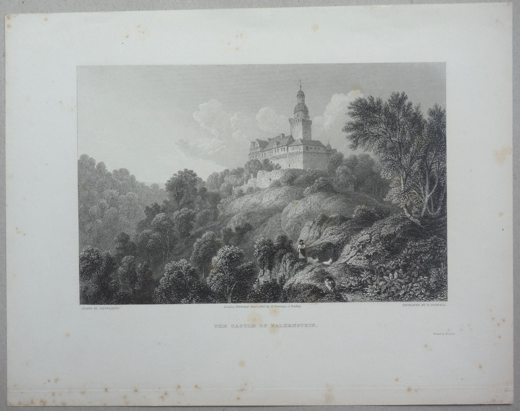 Falkenstein: Burg von Südosten, 1827 (aus: Jennings "Sczenery") (Schloß Wernigerode GmbH RR-F)