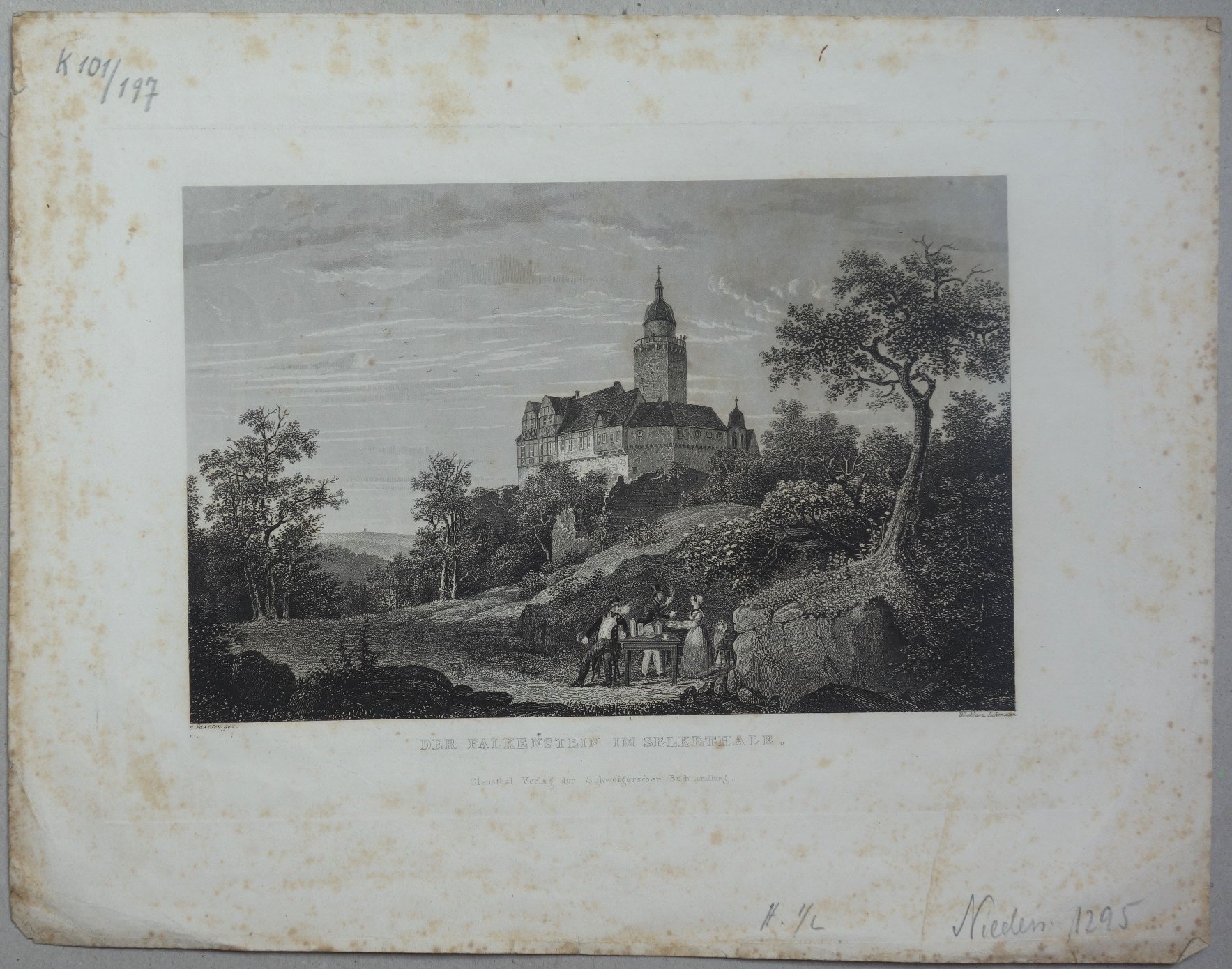 Falkenstein: Burg von Südosten, 1844 (aus: Schweiger "Harz-Panorama") (Schloß Wernigerode GmbH RR-F)