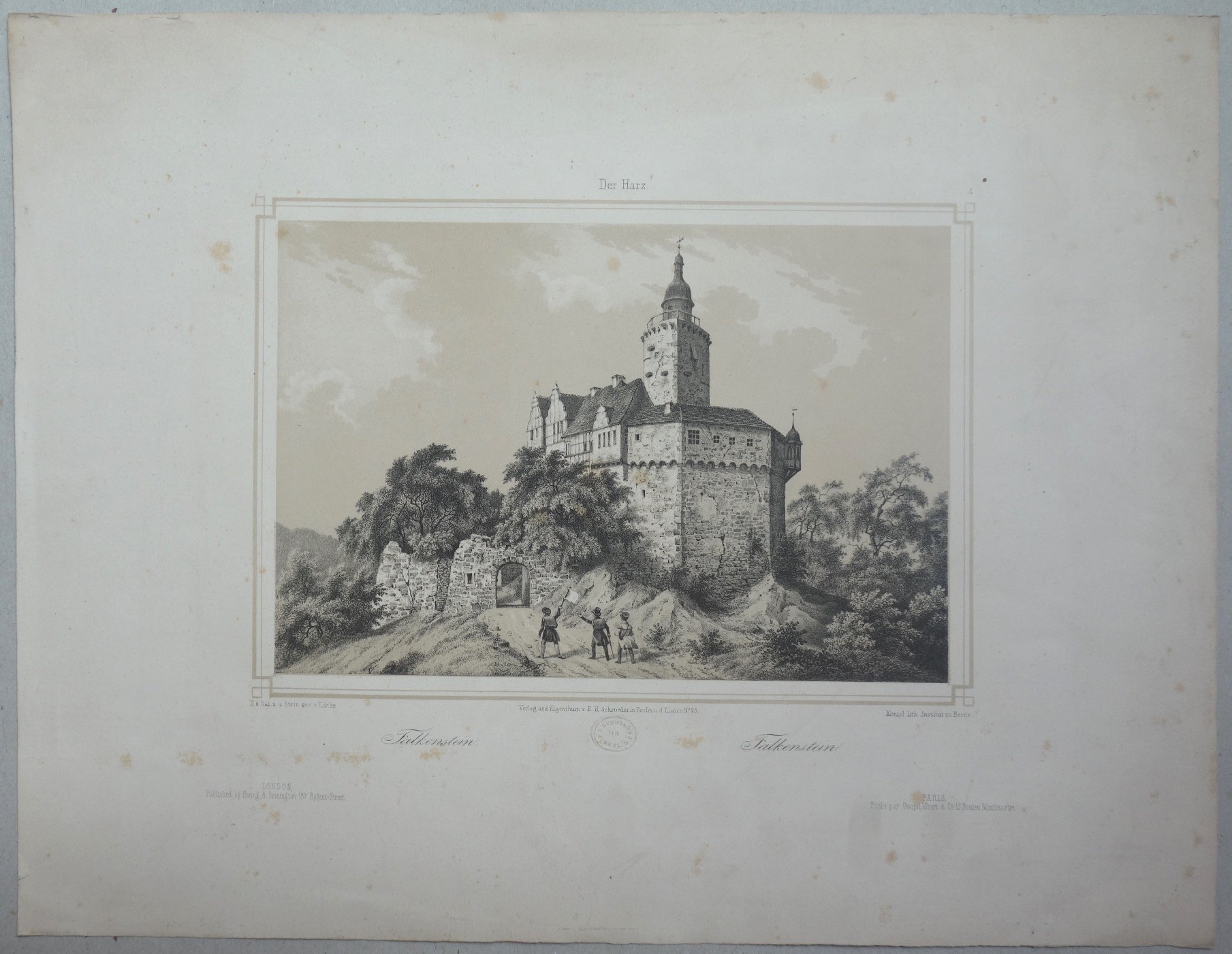 Falkenstein: Burg von Südosten, 1838 (aus: Schroeder "Der Harz") (Schloß Wernigerode GmbH RR-F)