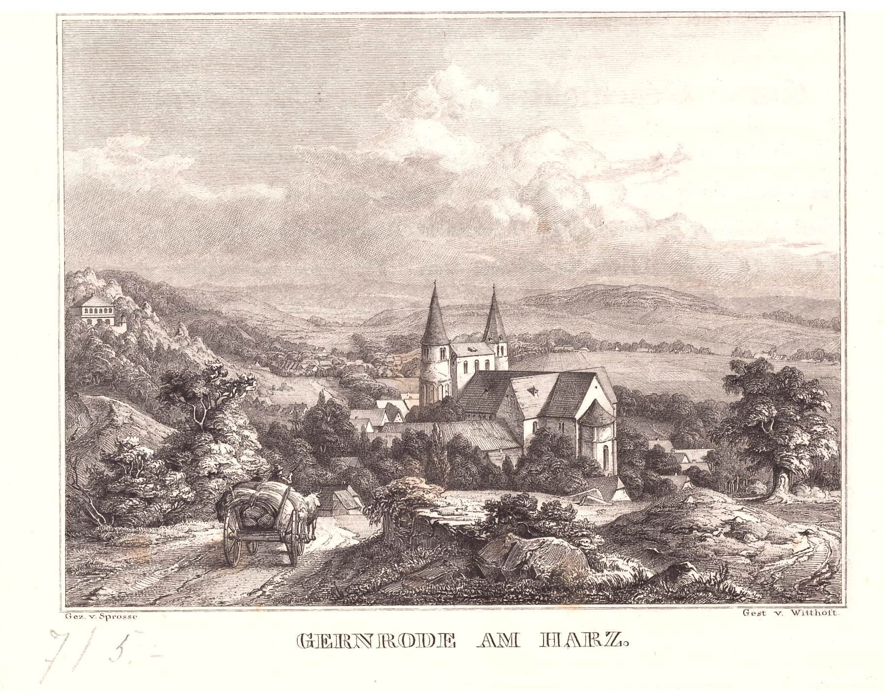 Gernrode: Stiftskirche von Nordosten, um 1844 (Schloß Wernigerode GmbH RR-F)