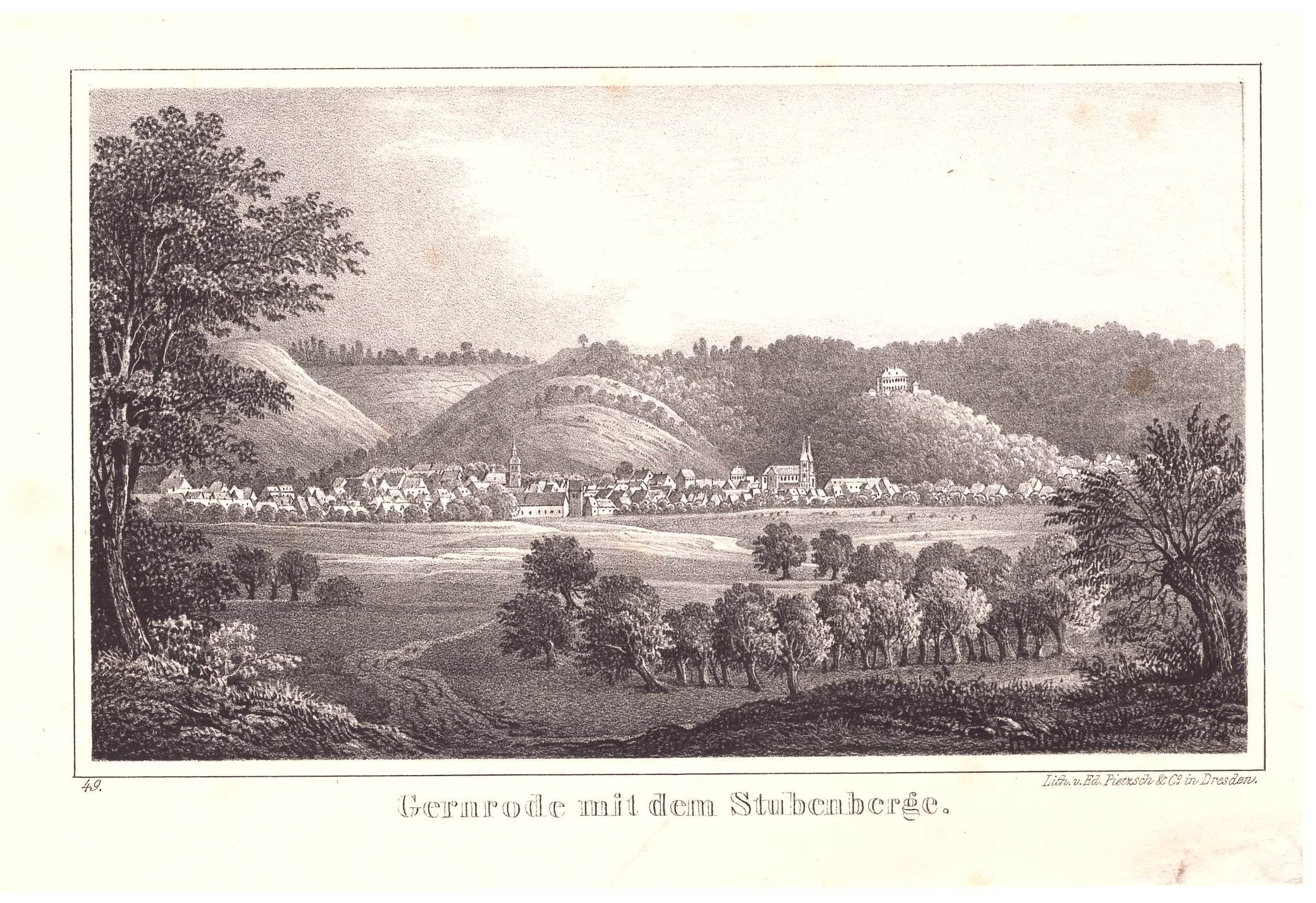 Gernrode: Stadt und Stubenberg von Norden, 1839# (Schloß Wernigerode GmbH RR-F)
