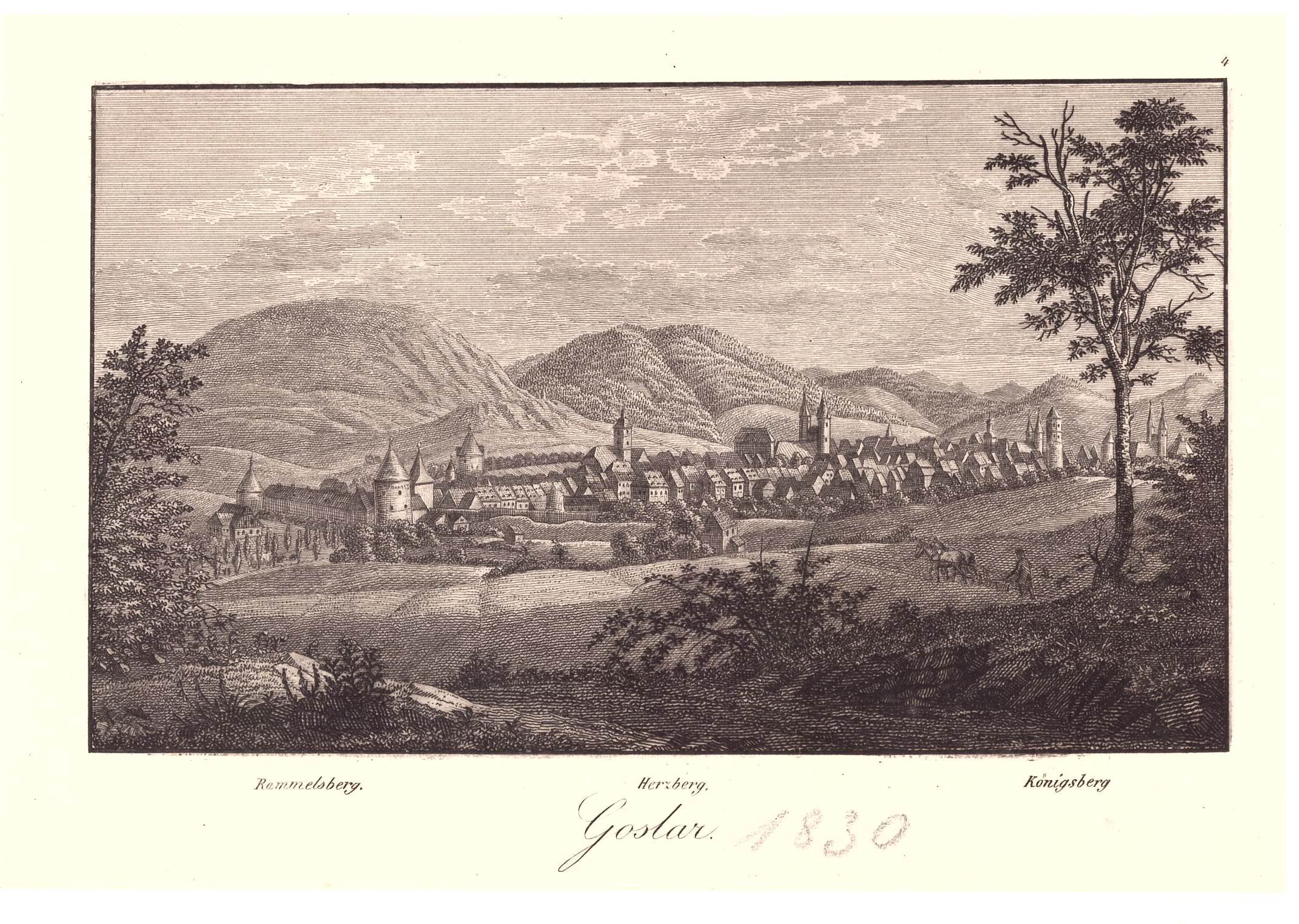 Goslar: Stadt von Nordosten vom Herzberg, 1834 (aus: Leske (Schloß Wernigerode GmbH RR-F)