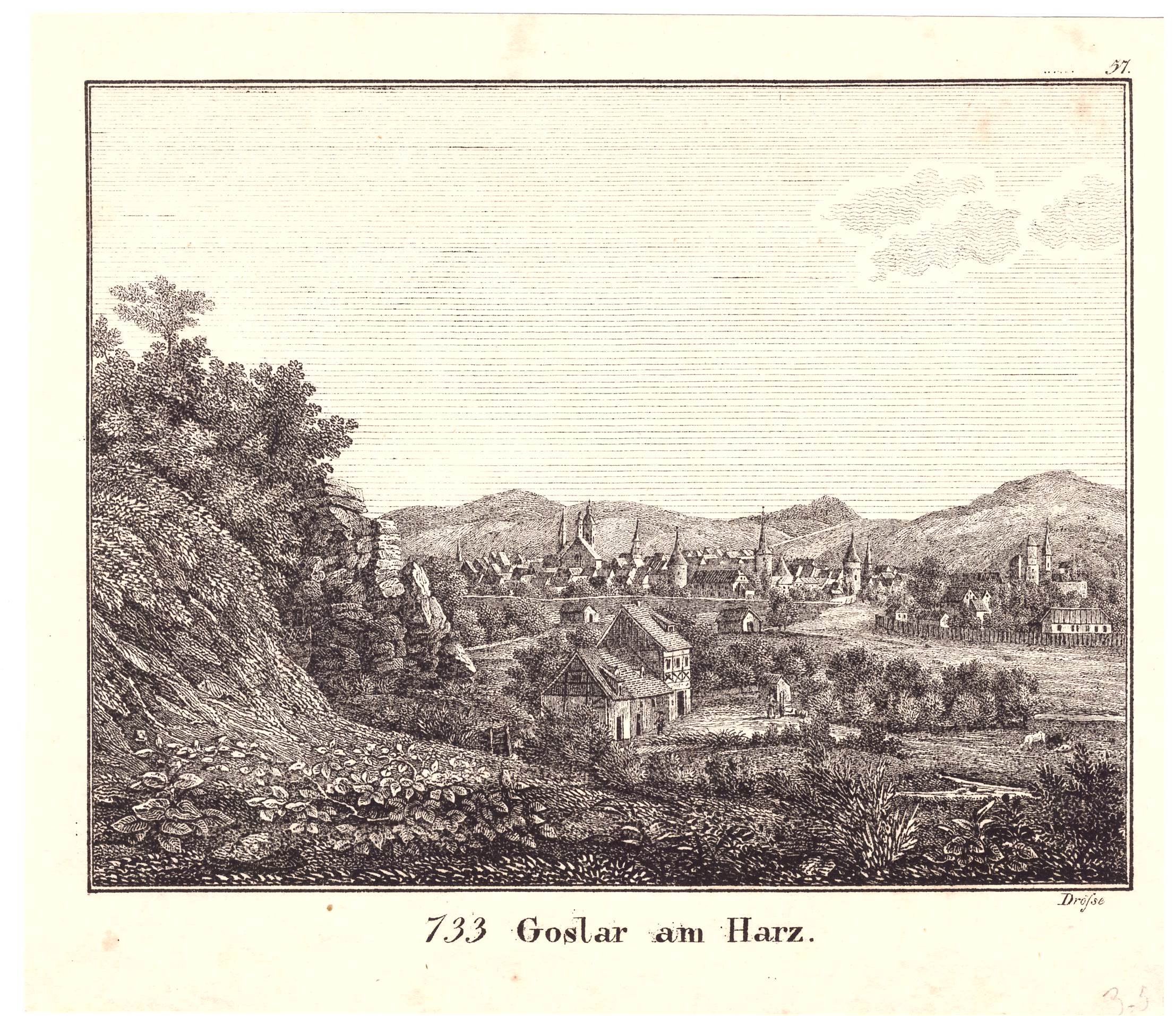 Goslar: Stadt mit dem Klusfelsen, 1830 um (Belherung Jugend Bilderbogen)# (Schloß Wernigerode GmbH RR-F)