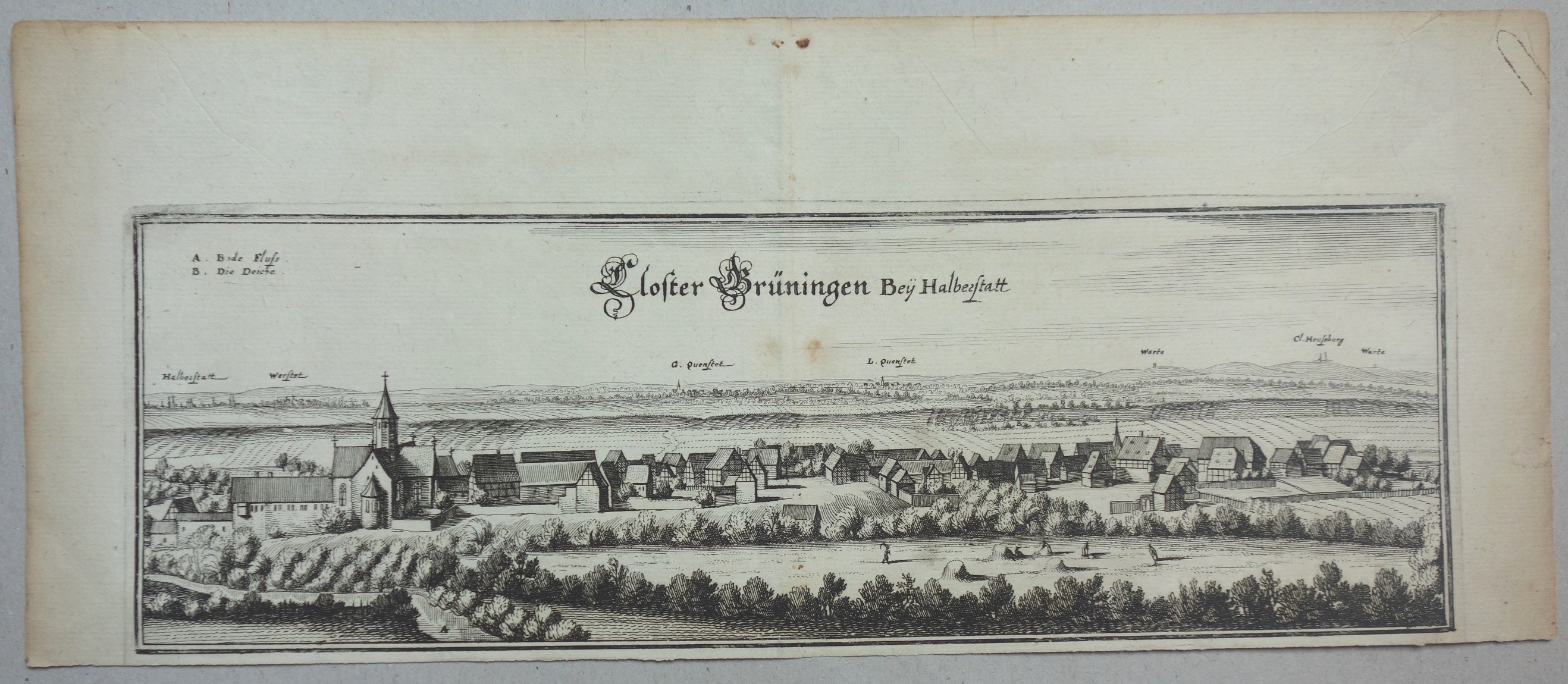 Gröningen: Kloster und Dorf von Osten, 1654 (aus: Merian "Topgraphia") (Schloß Wernigerode GmbH RR-F)