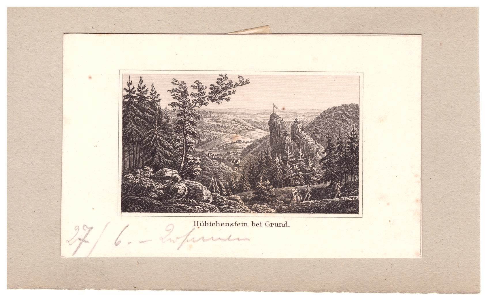 Bad Grund: Hübichenstein mit Stadt, um 1860 (aus: sechs Ansichten) (Schloß Wernigerode GmbH RR-F)