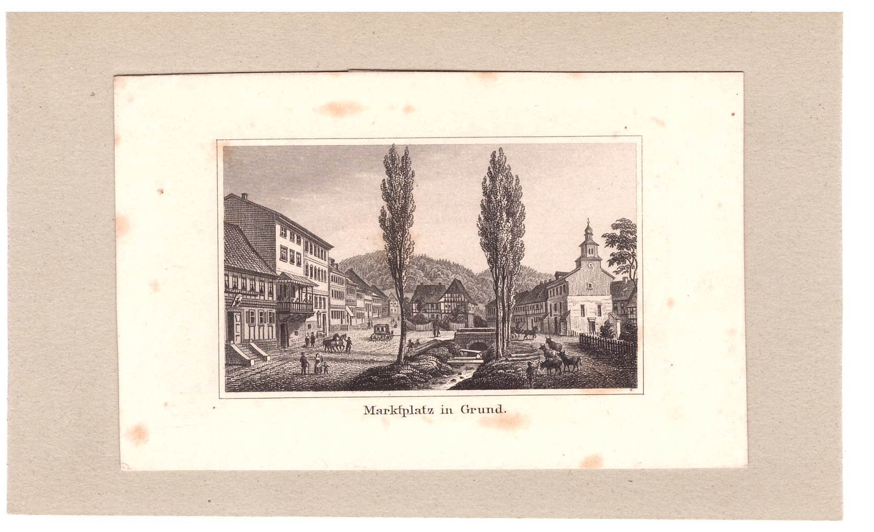 Bad Grund: Marktplatz, um 1860 (aus: sechs Ansichten) (Schloß Wernigerode GmbH RR-F)