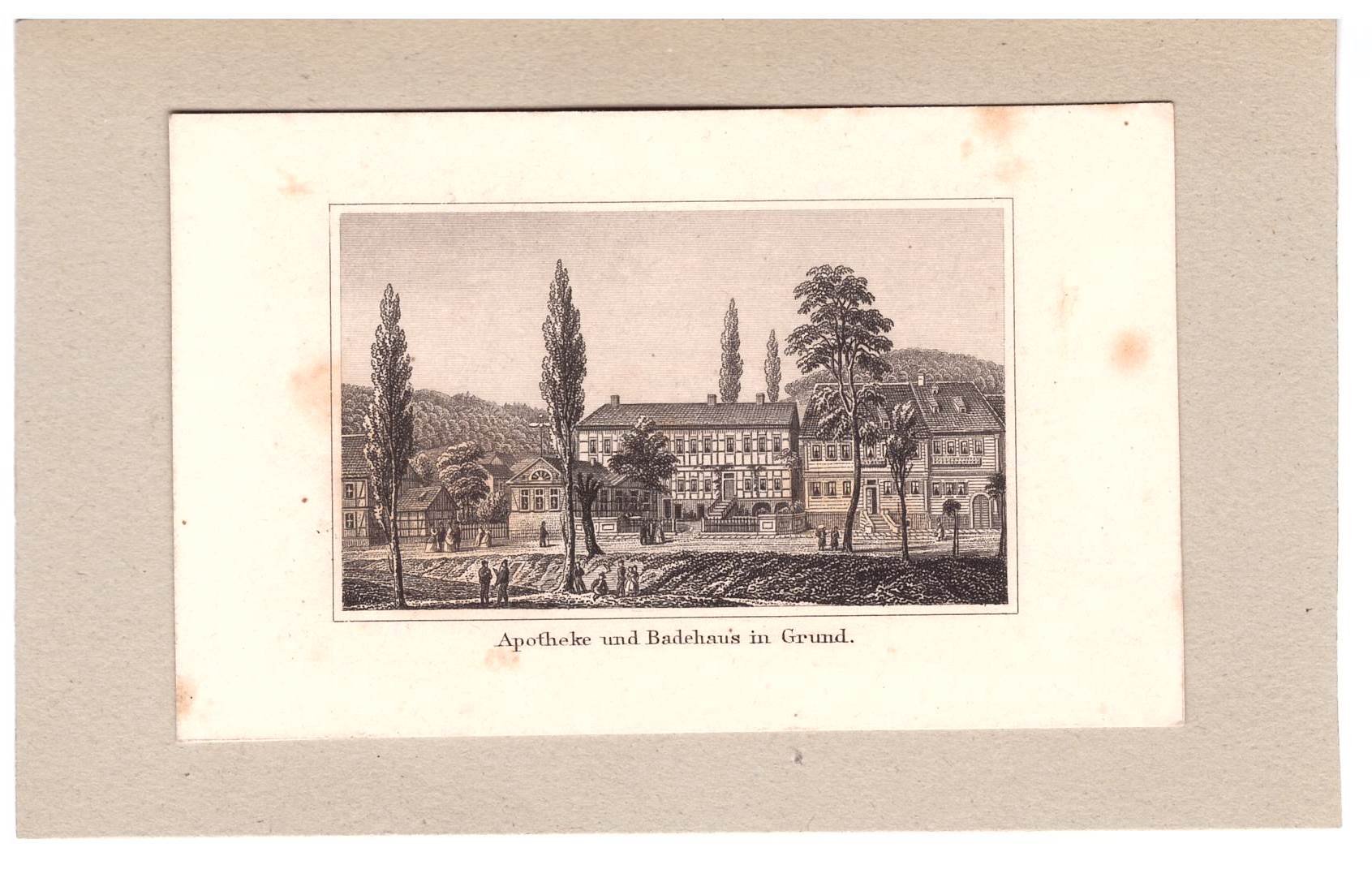 Bad Grund: Apotheke und Badehaus, um 1860 (aus: sechs Ansichten) (Schloß Wernigerode GmbH RR-F)
