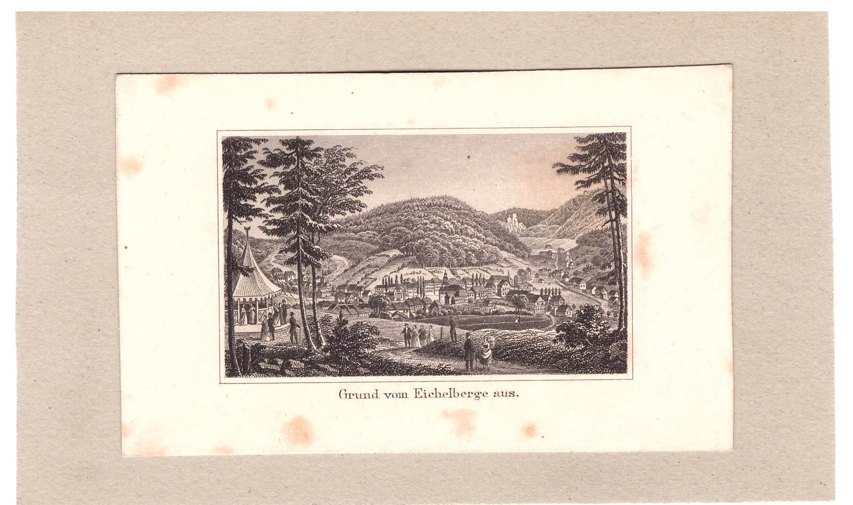 Bad Grund: Stadt von Süden, der Hübichenstein im Hintergrund, um 1860 (aus: sechs Ansichten) (Schloß Wernigerode GmbH RR-F)