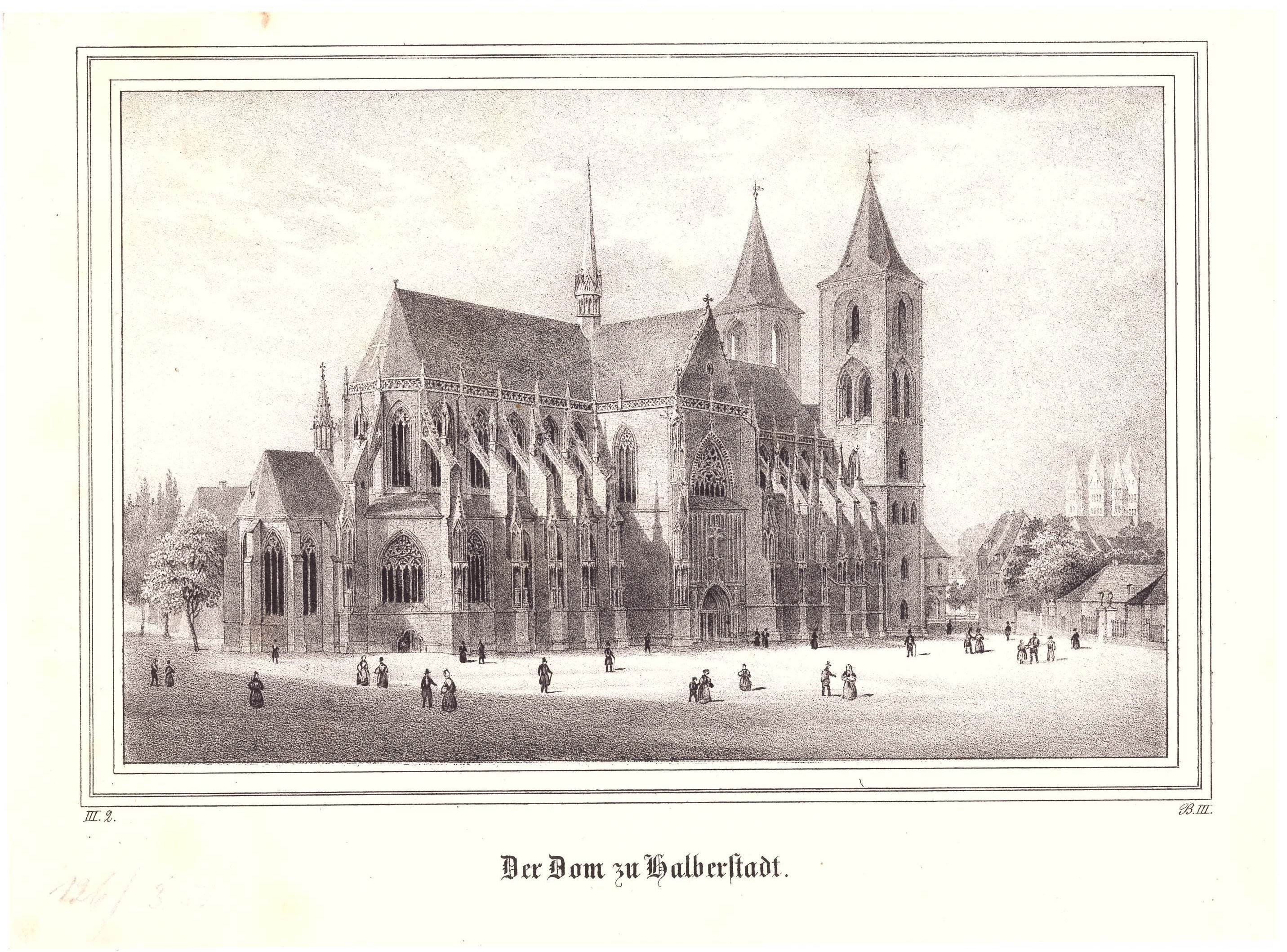 Halberstadt: Dom von Nordosten, um 1842 (aus: Pietzsch "Borussia") (Schloß Wernigerode GmbH RR-F)