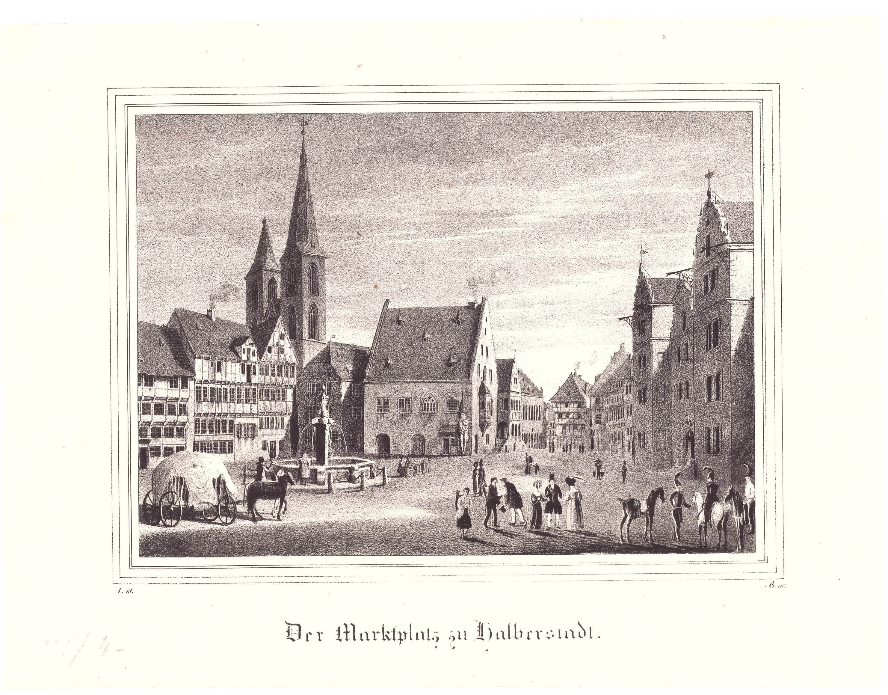 Halberstadt: Holzmarkt mit Rathaus und Martinikirche, 1838 (aus: Pietzsch "Borussia") (Schloß Wernigerode GmbH RR-F)