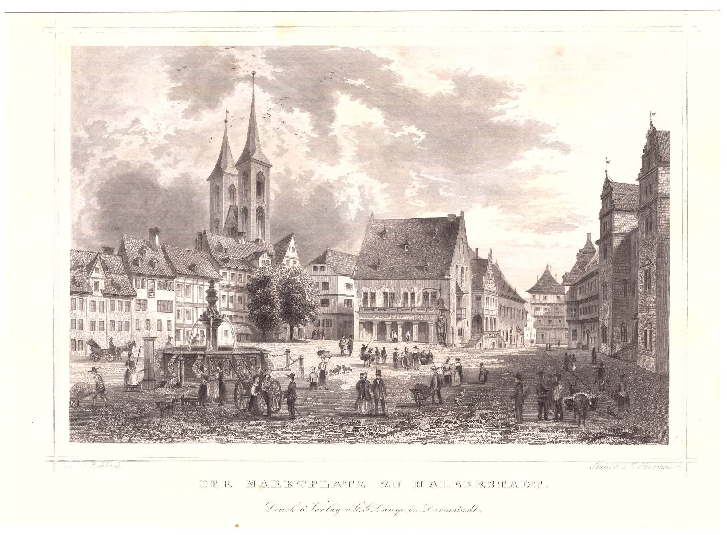 Halberstadt: Holzmarkt mit Rathaus und Martinikirche, 1854 (aus: Lange #) (Schloß Wernigerode GmbH RR-F)