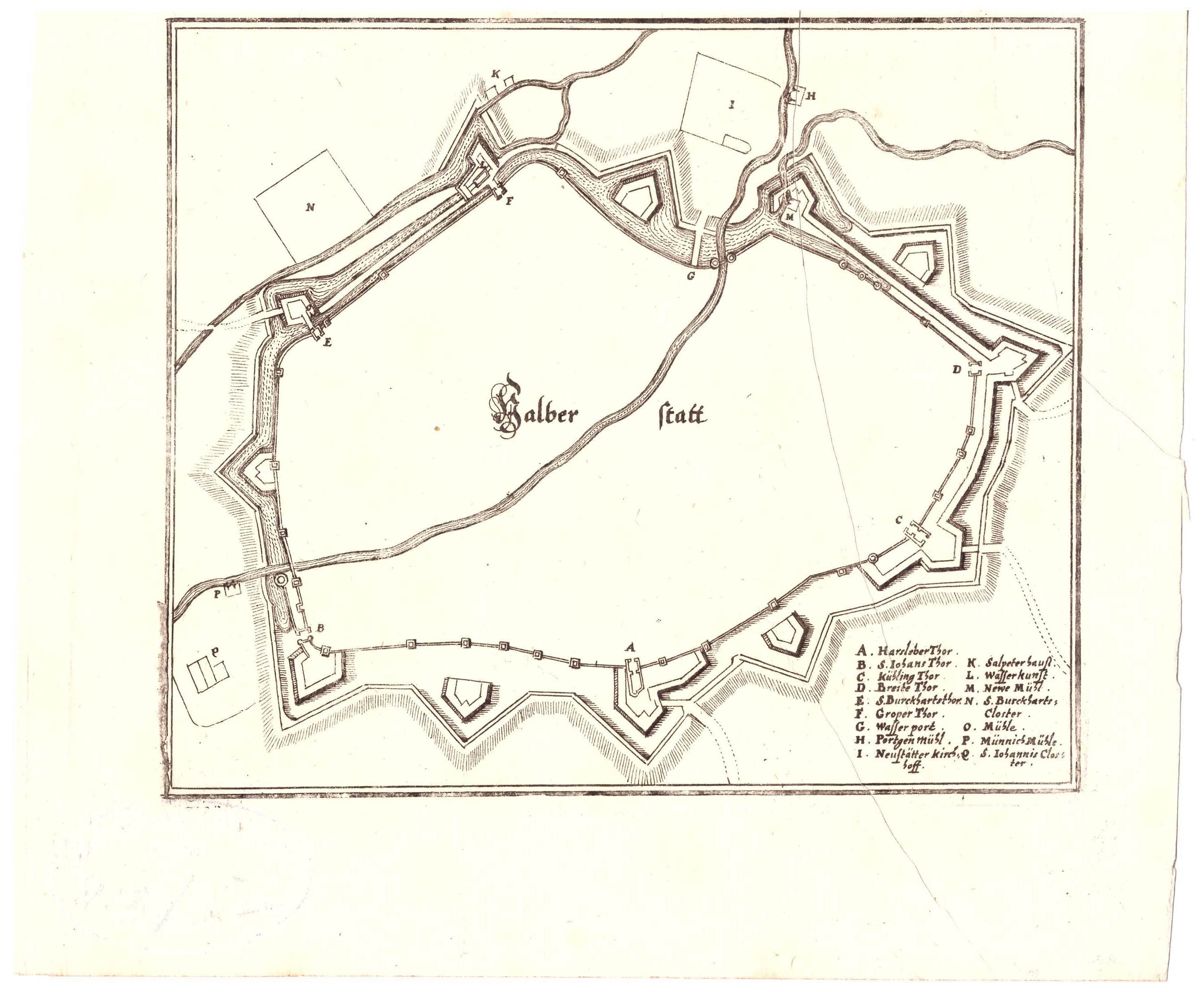 Halberstadt: Plan der Befestigungsanlagen, 1653 (aus: Merian "Saxoniae Inferios") (Schloß Wernigerode GmbH RR-F)
