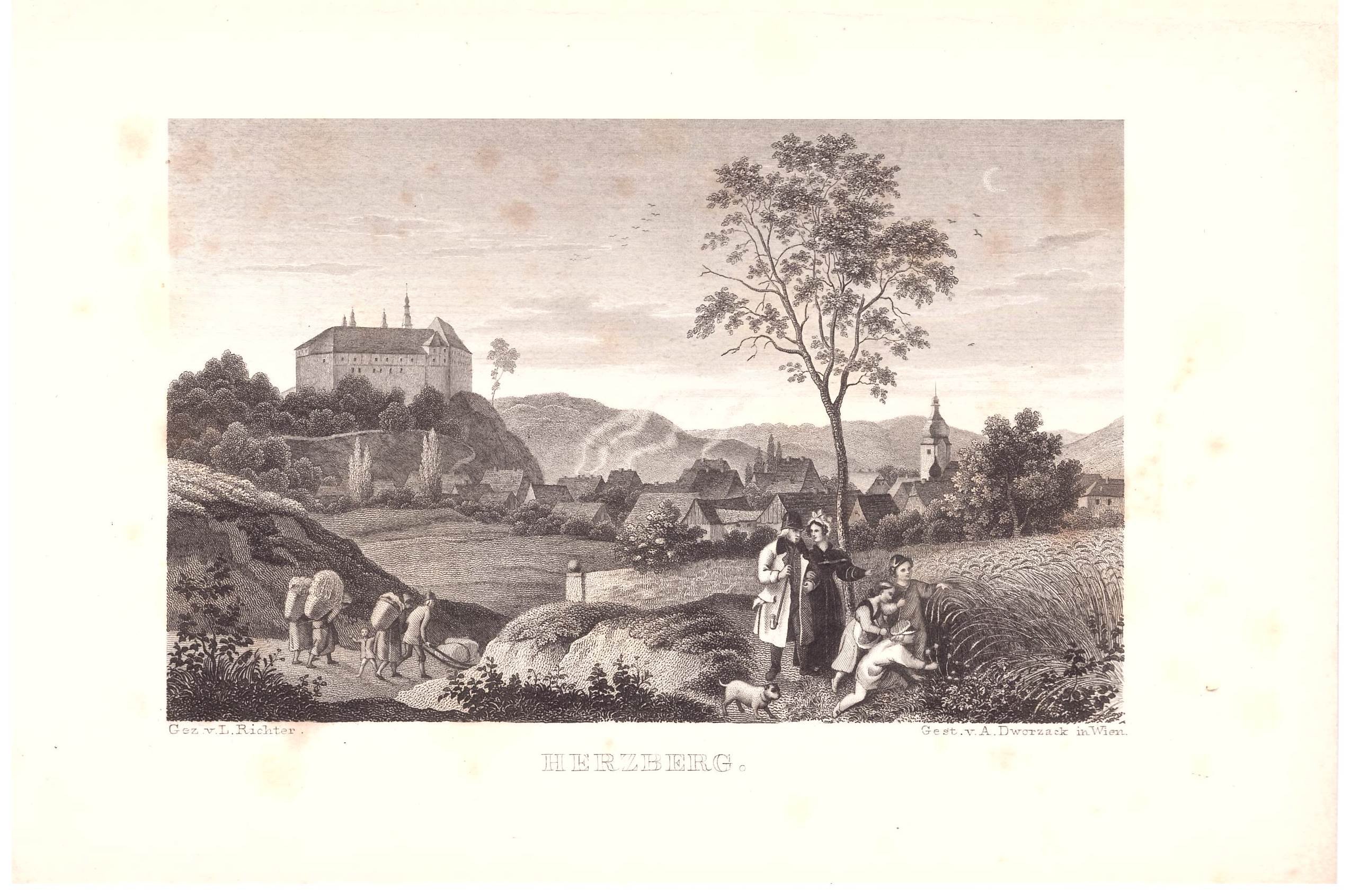 Herzberg am Harz: Schloss und Stadt von Süden, 1838 (aus: Wigand "Wanderung durch den Harz) (Schloß Wernigerode GmbH RR-F)