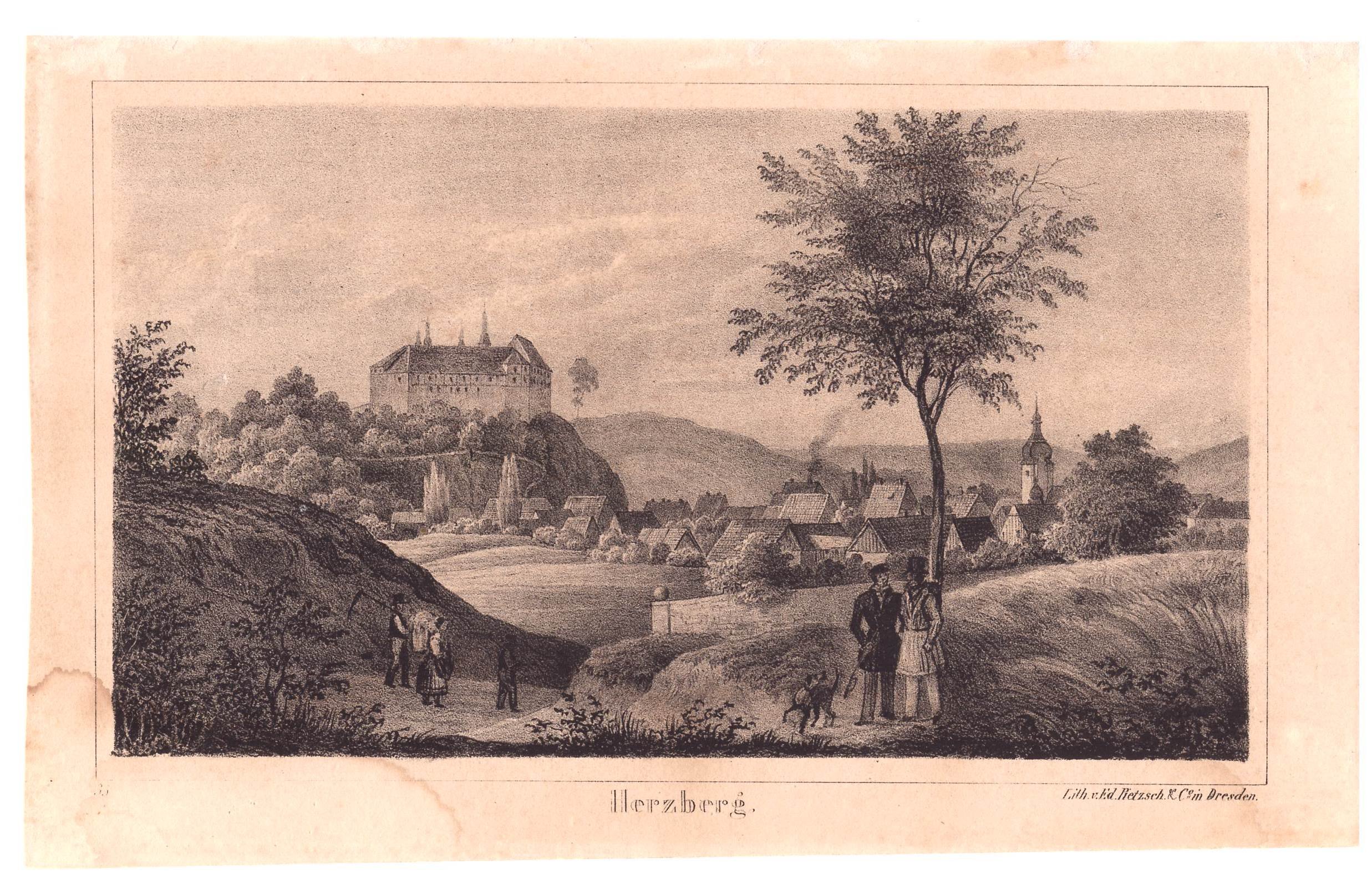 Herzberg am Harz: Schloss und Stadt von Süden, 1839 (aus: Pietzsch (Schloß Wernigerode GmbH RR-F)