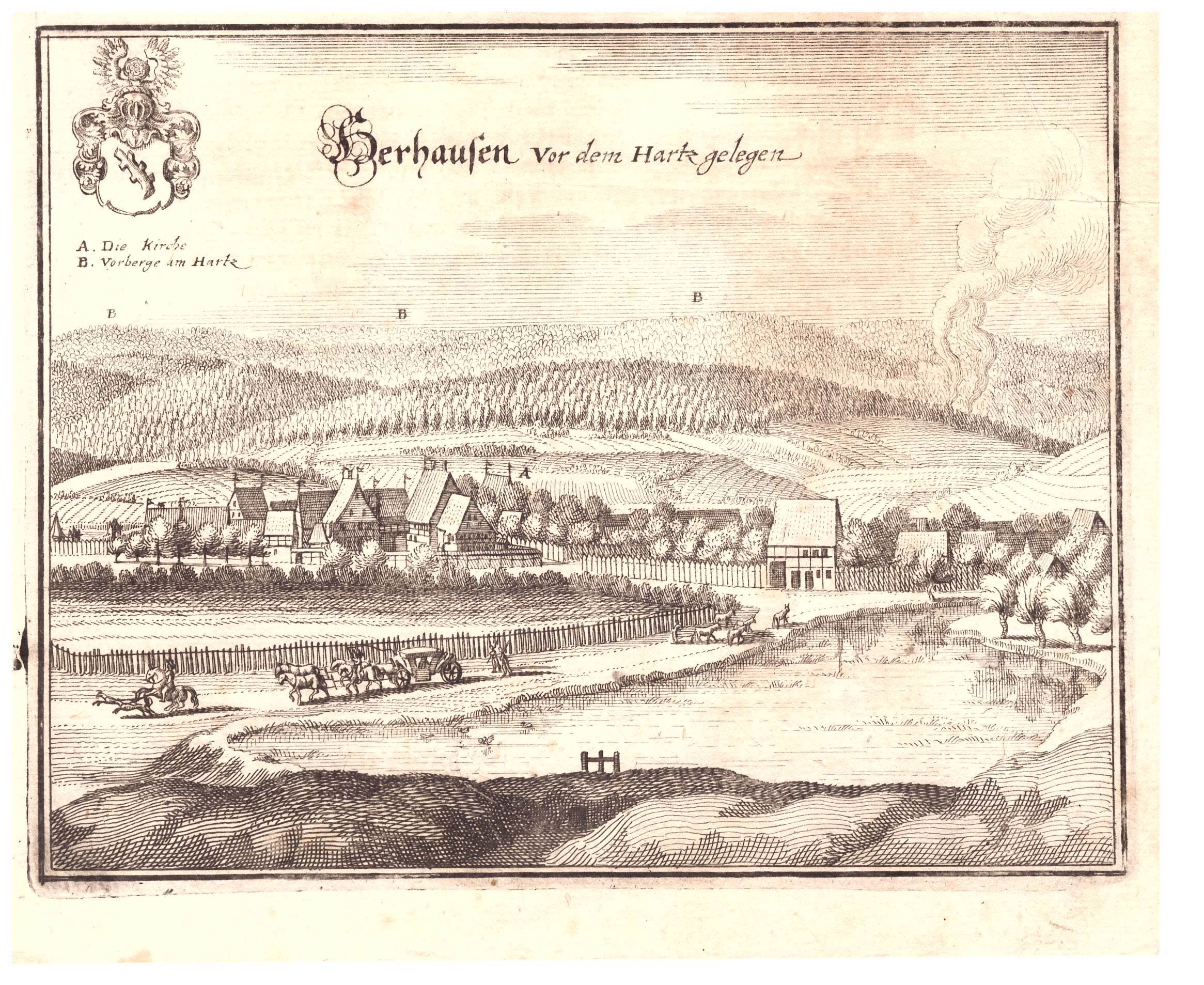 Herrhausen am Harz: Gut und Dorf, 1654 (aus: Merian (Schloß Wernigerode GmbH RR-F)