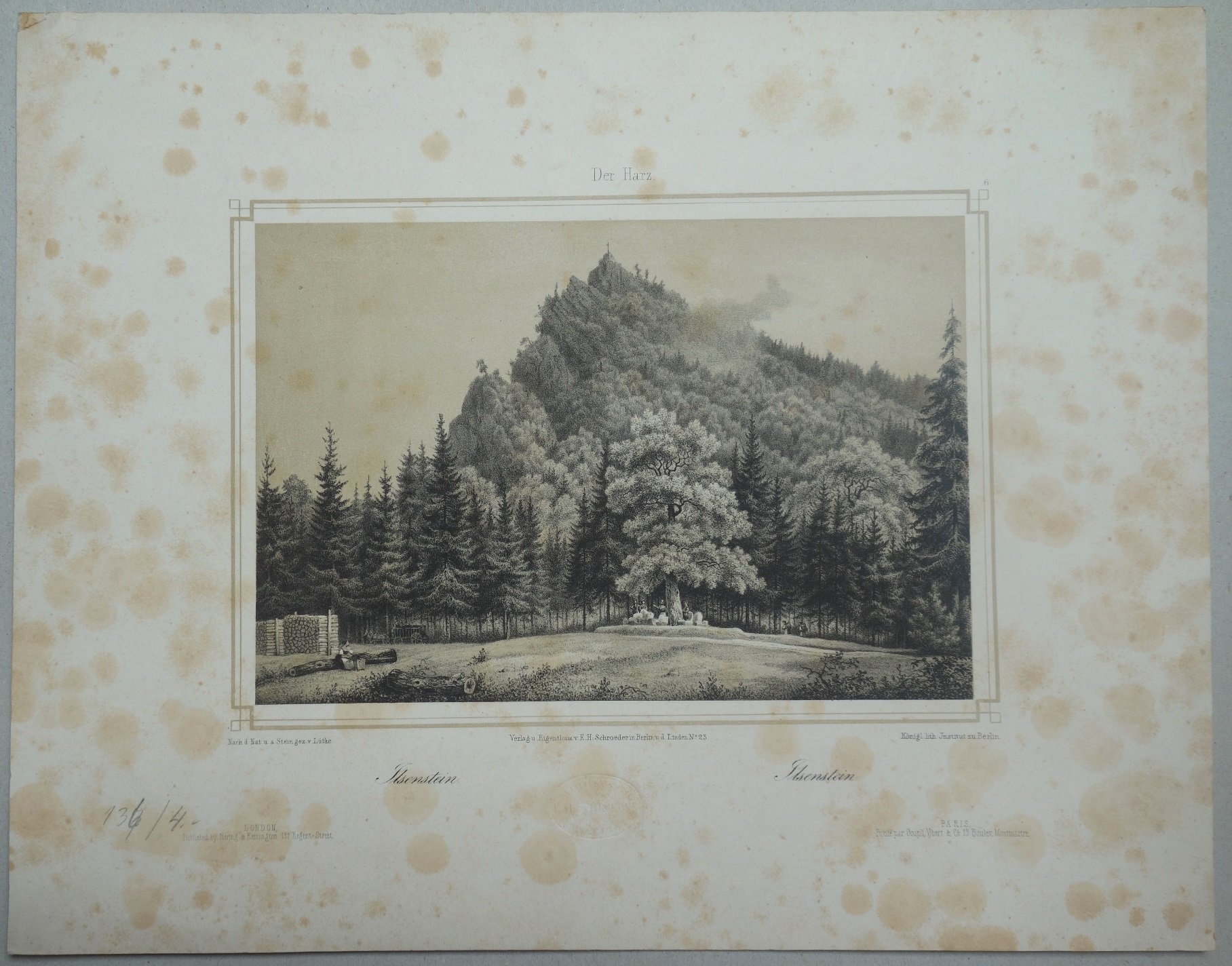 Ilsetal: Ilsestein aus dem Tal, 1838 (aus: Schroeder "Harz") (Schloß Wernigerode GmbH RR-F)