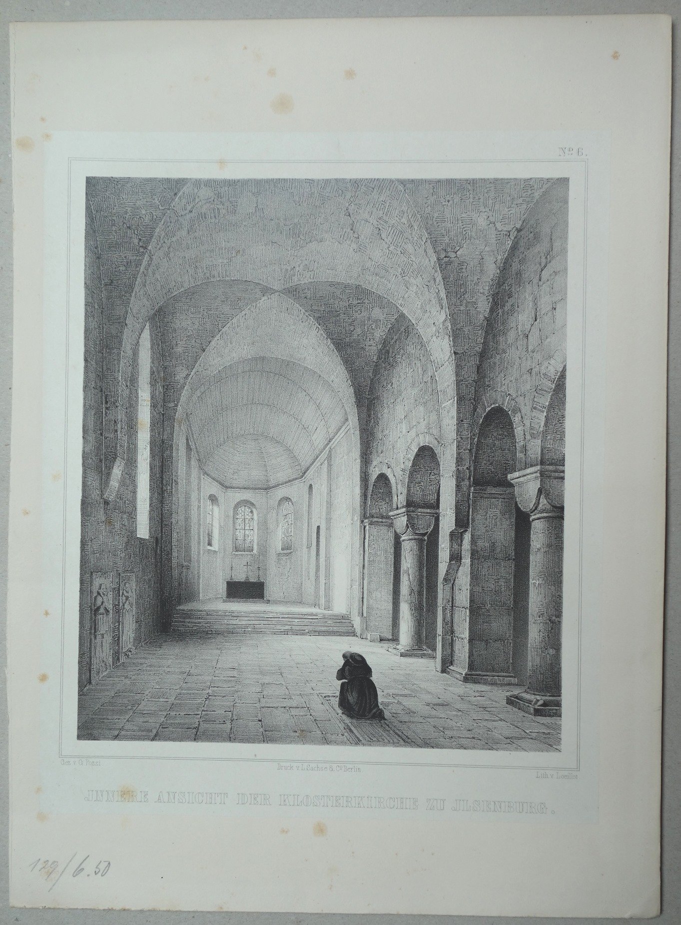 Ilsenburg: Inneres der Klosterkirche nach Osten, 1842 (aus: Brockhaus "Denkmale des Mittelalters") (Schloß Wernigerode GmbH RR-F)