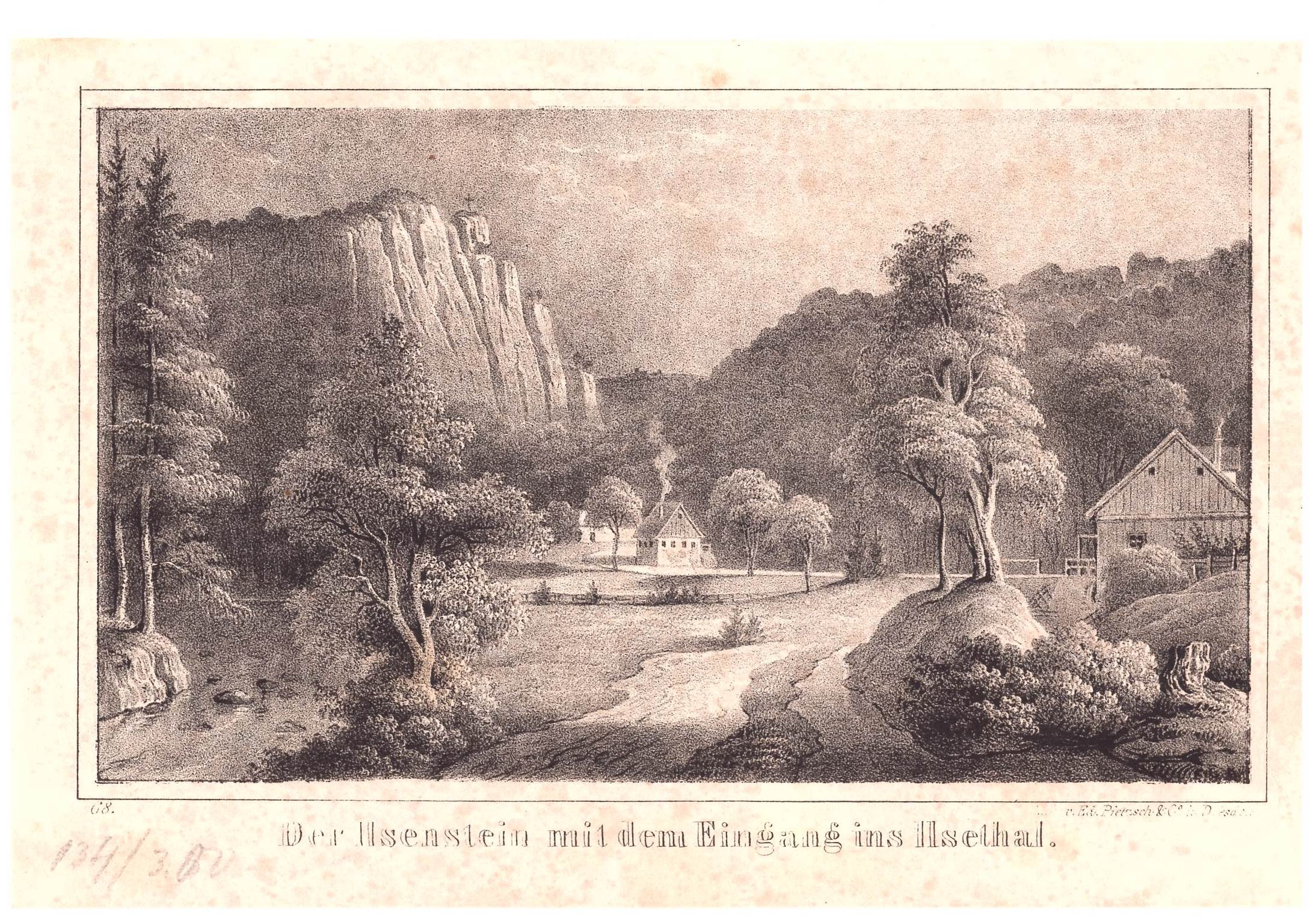 Ilsetal: Ilsestein mit Forsthaus und Mühle im Tal, 1839 (aus: Pietzsch "Saxonia") (Schloß Wernigerode GmbH RR-F)