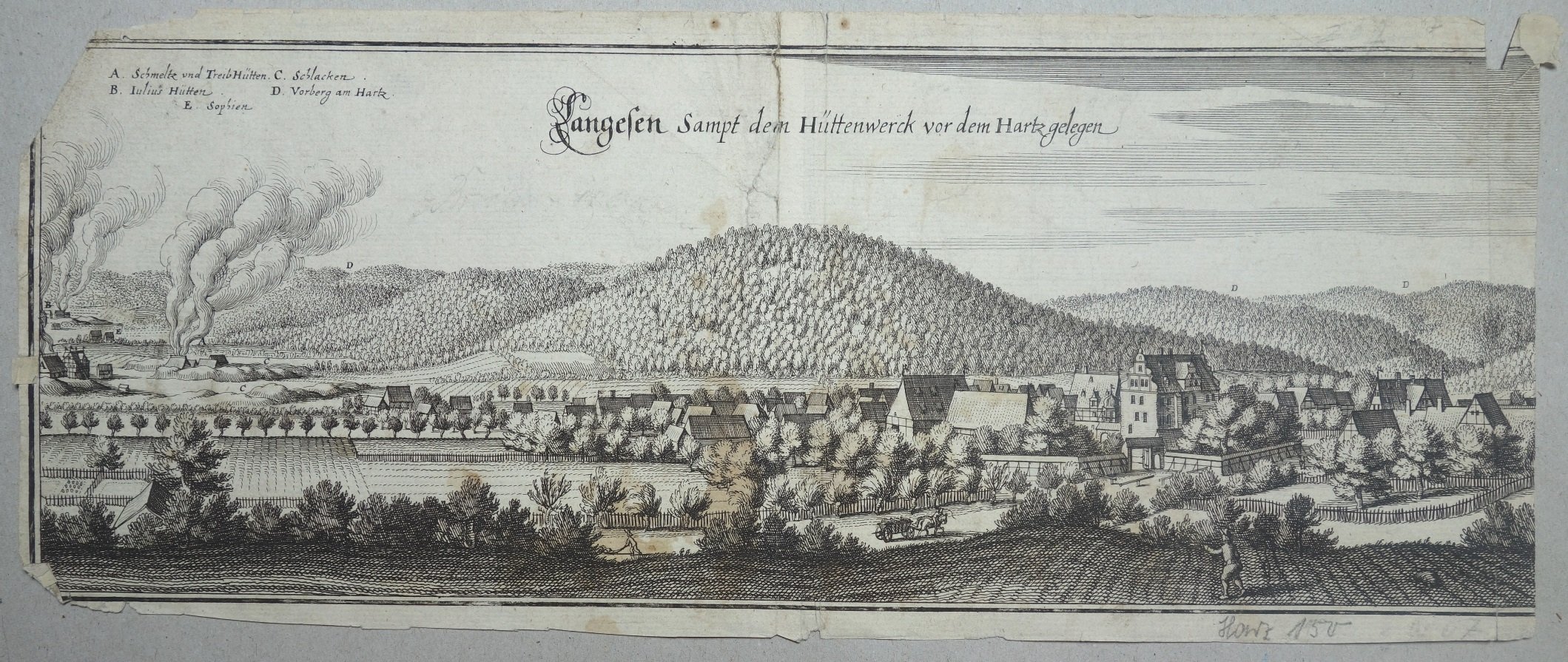 Langelsheim: Stadt, Schloß, Hüttenberg, 1654 (aus: Merian (Schloß Wernigerode GmbH RR-F)
