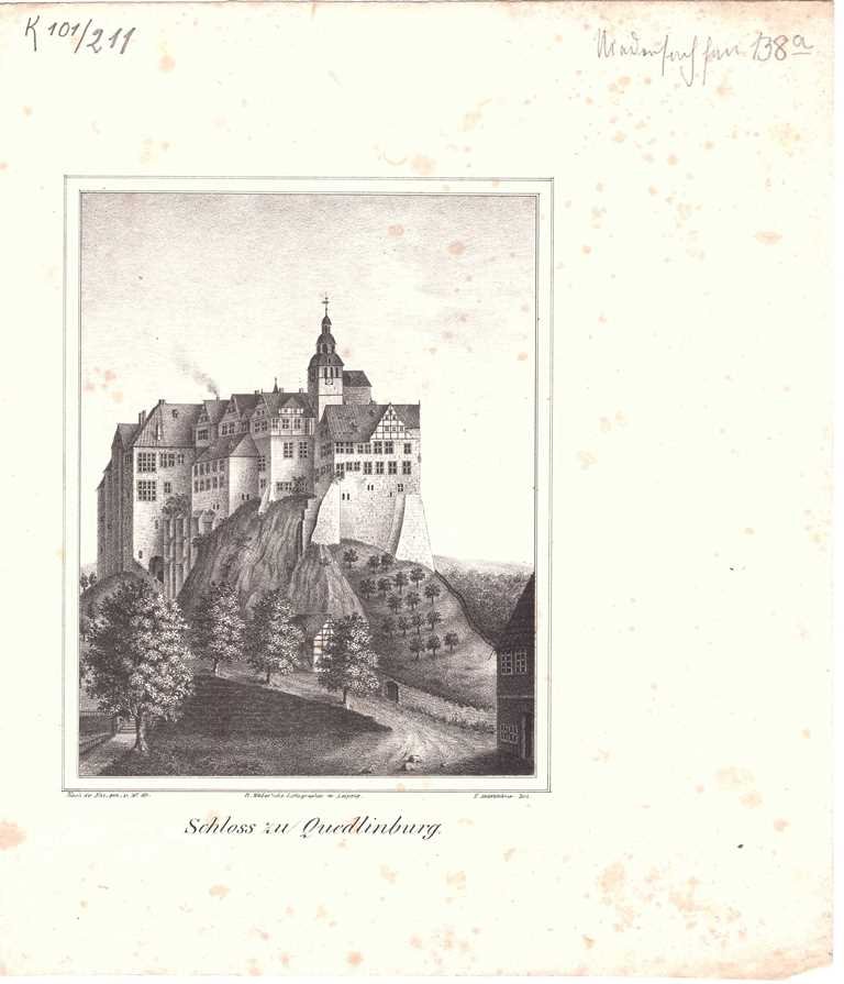 Quedlinburg: Schloßberg von Westen, um 1835 (aus: ## (Schloß Wernigerode GmbH RR-F)
