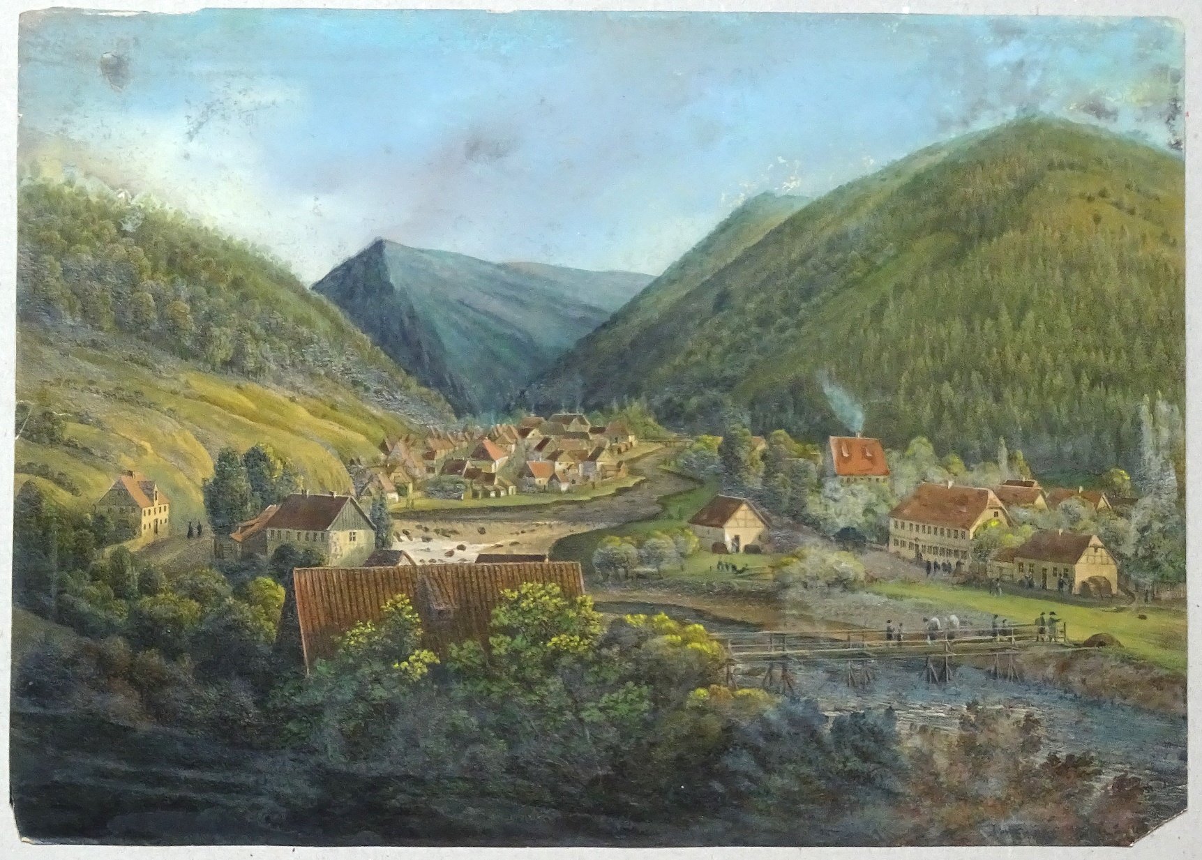 Okertal: Dorf Oker aus der Nähe, 1828 (aus: Schenk "Zwanzig Ansichten") (Schloß Wernigerode GmbH RR-F)