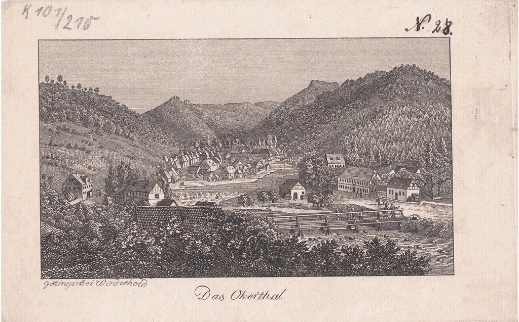 Okertal: Dorf Oker aus der Nähe, nach 1828 (Wiederhold: Stammbuchblatt) (Schloß Wernigerode GmbH RR-F)