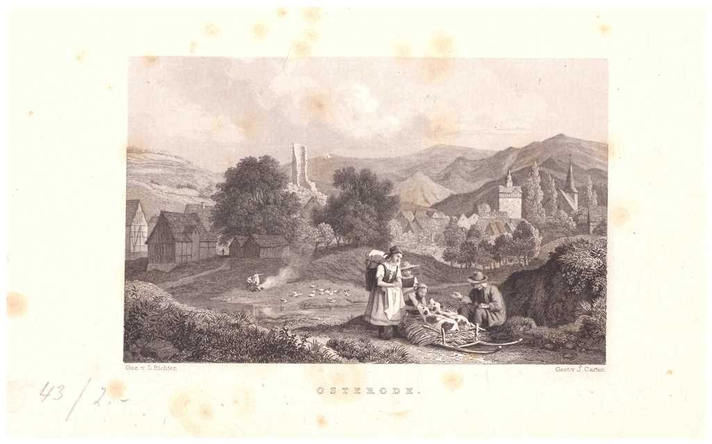 Osterode am Harz: Stadt von Westen, 1838 (aus: Wigand "Wanderung durch den Harz") (Schloß Wernigerode GmbH RR-F)