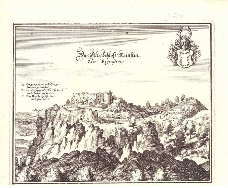 Regenstein: Burg von Südwesten, 1654 (aus: Merian "Braunschweig") (Schloß Wernigerode GmbH RR-F)