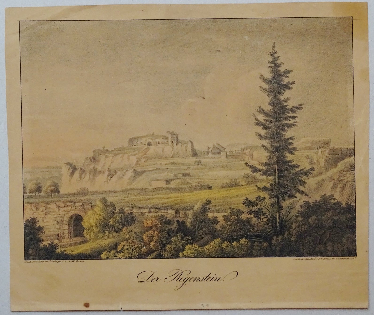 Regenstein: Ruine von Südwesten mit Festungstor, 1825 (aus: Wenig ?) (Schloß Wernigerode GmbH RR-F)