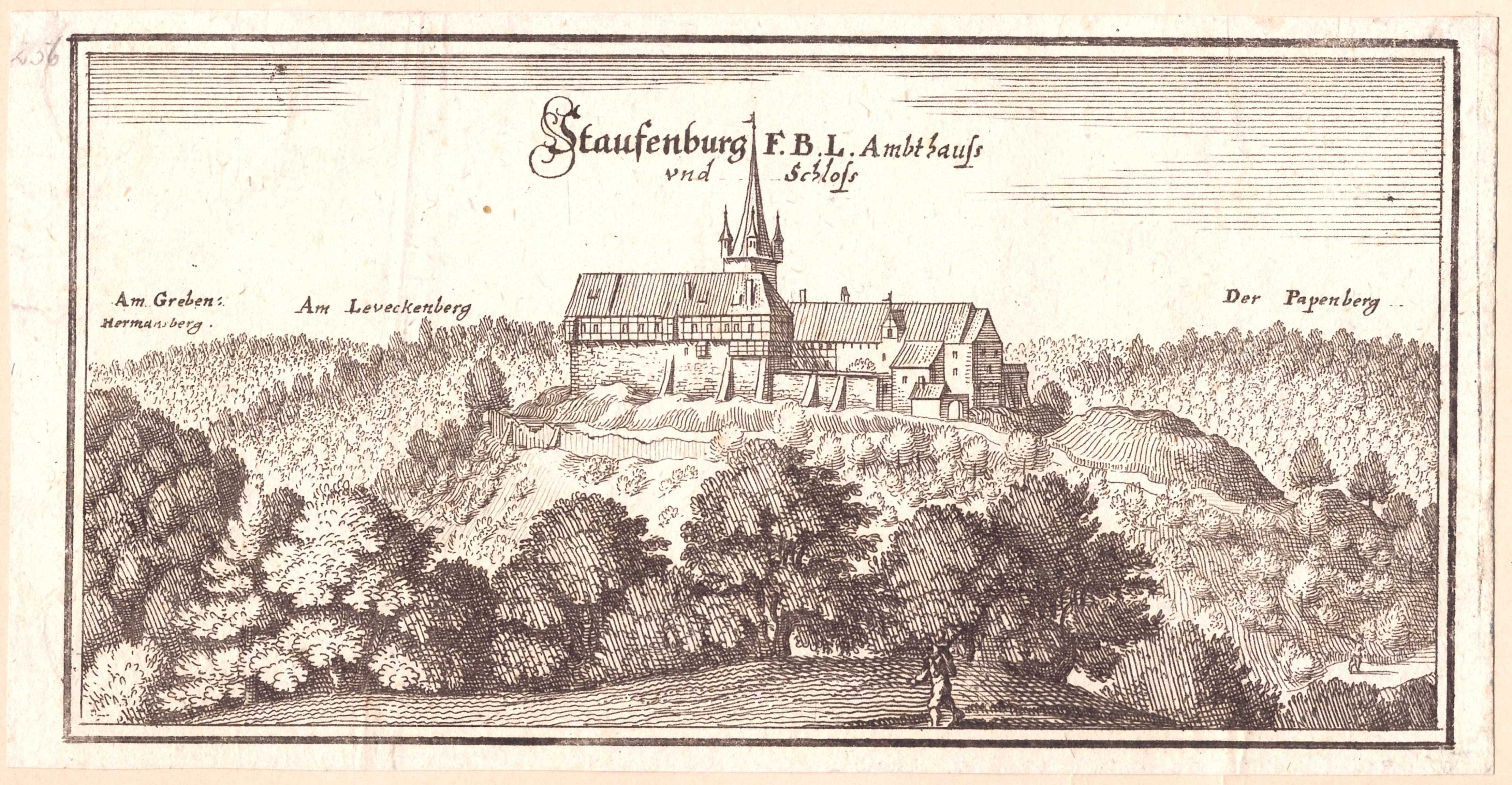 Gittelde, bei: Stauffenburg, 1654 (aus: Merian "Braunschweig") (Schloß Wernigerode GmbH RR-F)