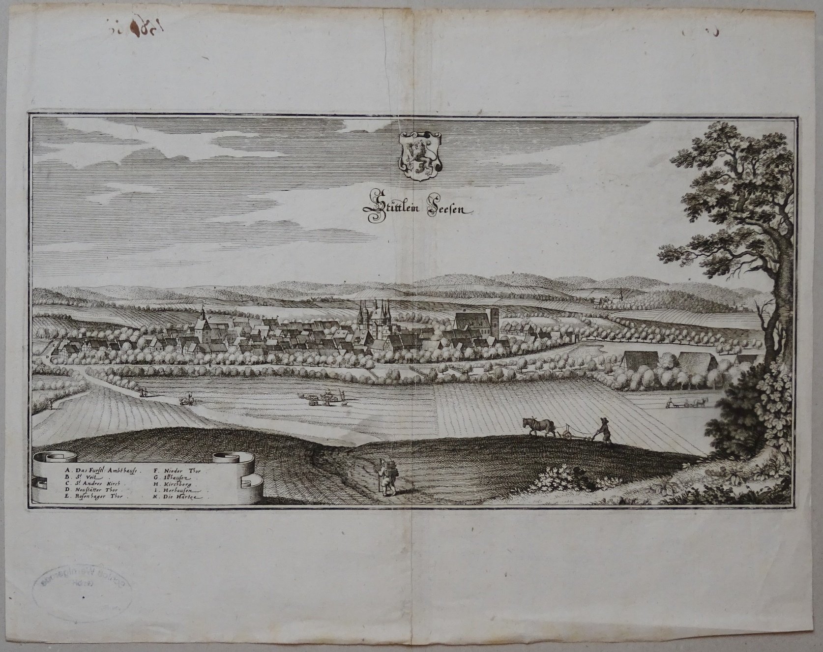 Seesen: Stadt von Nordwesten, 1654 (aus: Merian "Braunschweig") (Schloß Wernigerode GmbH RR-F)