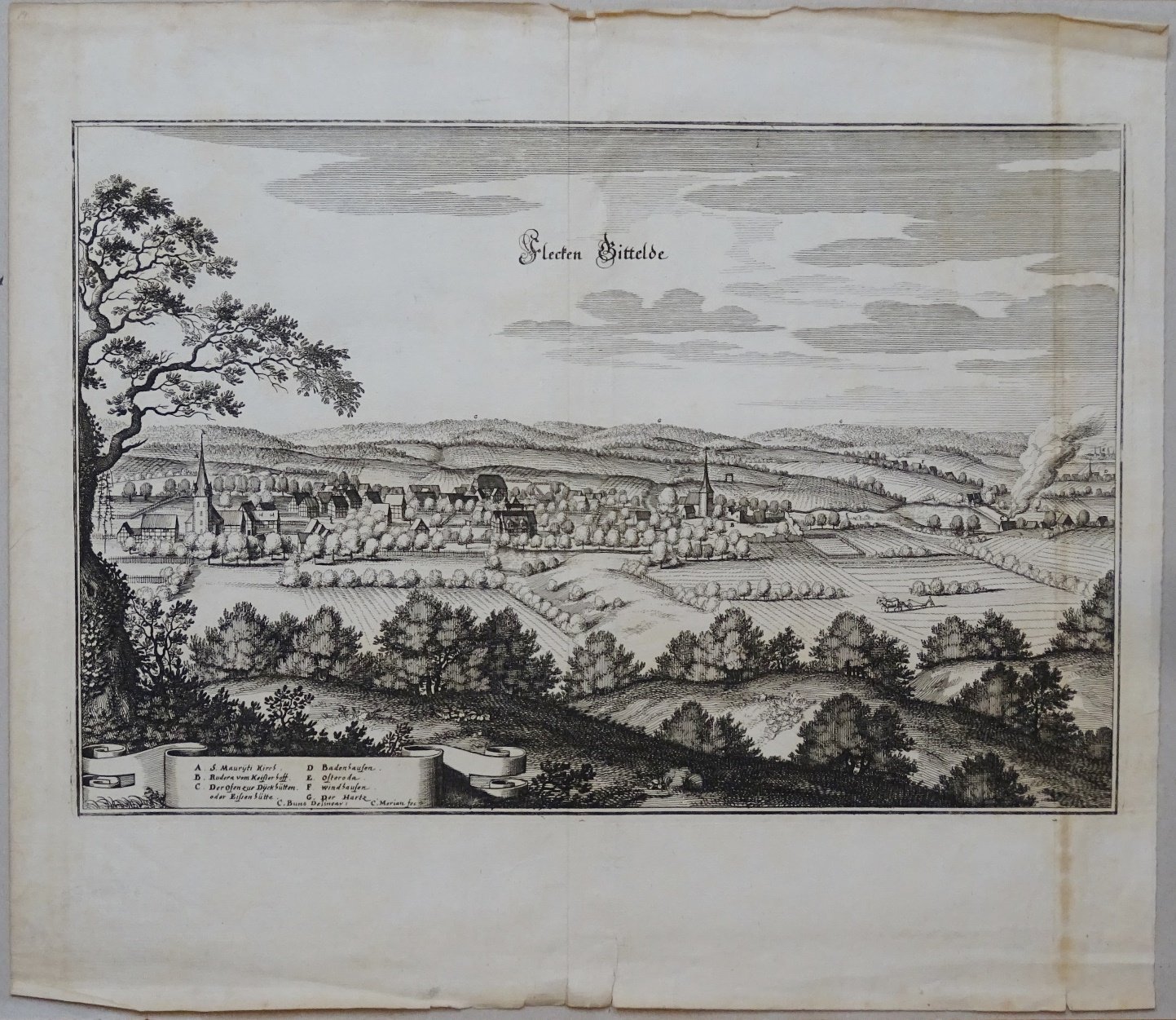 Gittelde: Ort von Nordwesten, 1654 (aus: Merian "Braunschweig") (Schloß Wernigerode GmbH RR-F)