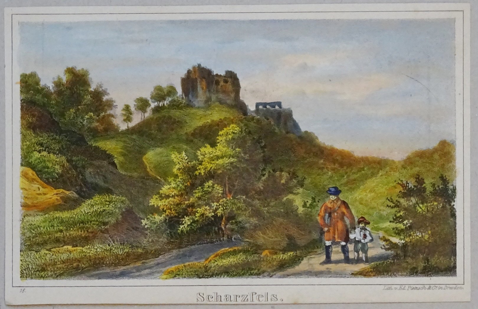 Scharzfeld: Burg Scharzfels: Burg aus der Ferne, 1840 (aus: Sydow, "Thüringen und der Harz") (Schloß Wernigerode GmbH RR-F)
