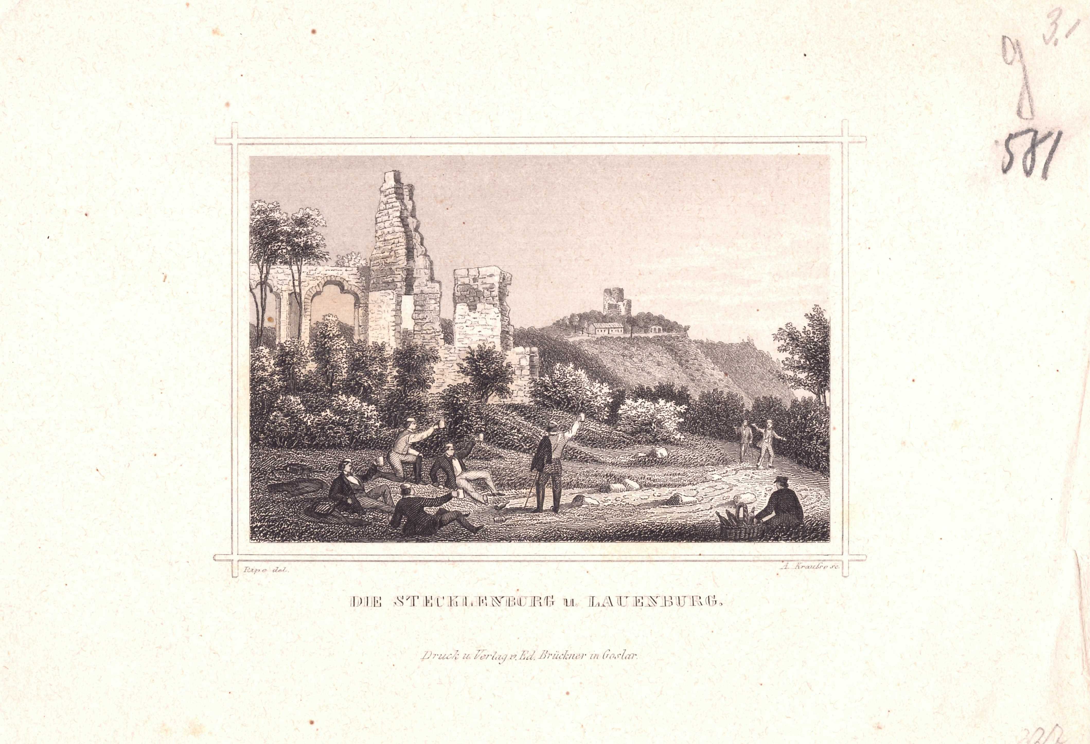 Stecklenberg: Stecklenburg und Lauenburg von Osten, 1855 (aus: Brückner "Der Harz") (Schloß Wernigerode GmbH RR-F)