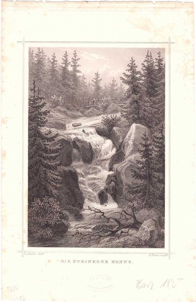 Steinerne Renne: Bach mit Wasserfall, 1855? (aus: Lange "Originalansichten"?) (Schloß Wernigerode GmbH RR-F)