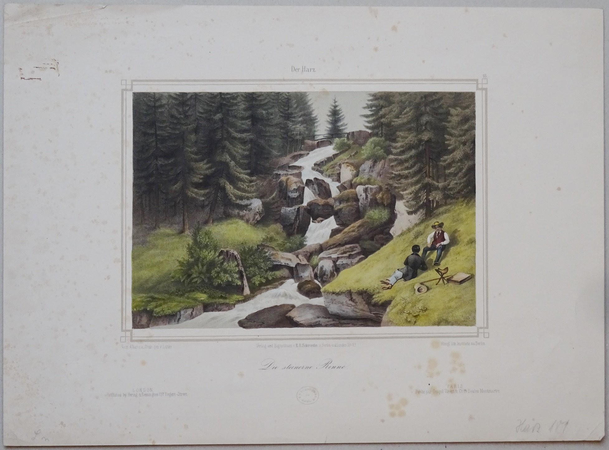 Steinerne Renne: Bach mit Wasserfall, 1838 (aus: Schroeder "Der Harz") koloriert (Schloß Wernigerode GmbH RR-F)