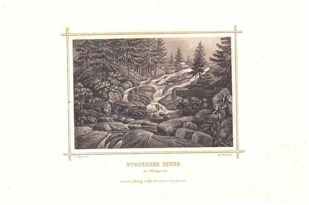 Steinerne Renne: Bach mit Wasserfall, 1855 (aus: Brückner "Der Harz") (Schloß Wernigerode GmbH RR-F)