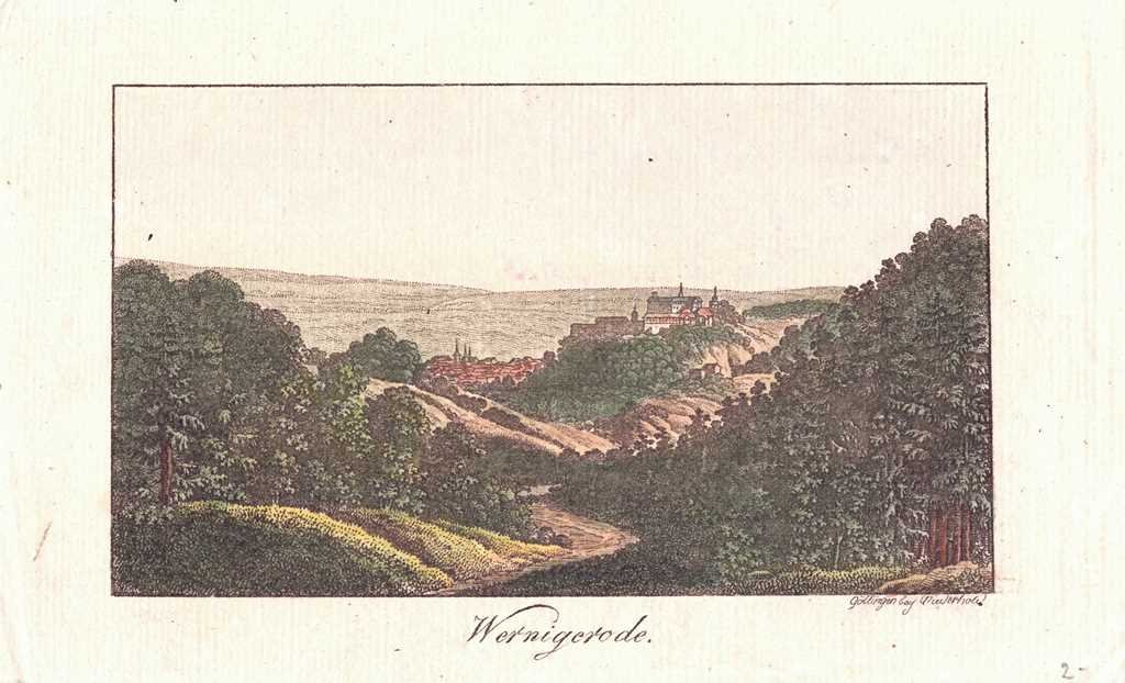 Wernigerode: Schloß und Stadt von Süden, um 1815 (Wiederhold: Stammbuchblatt) (Schloß Wernigerode GmbH RR-F)