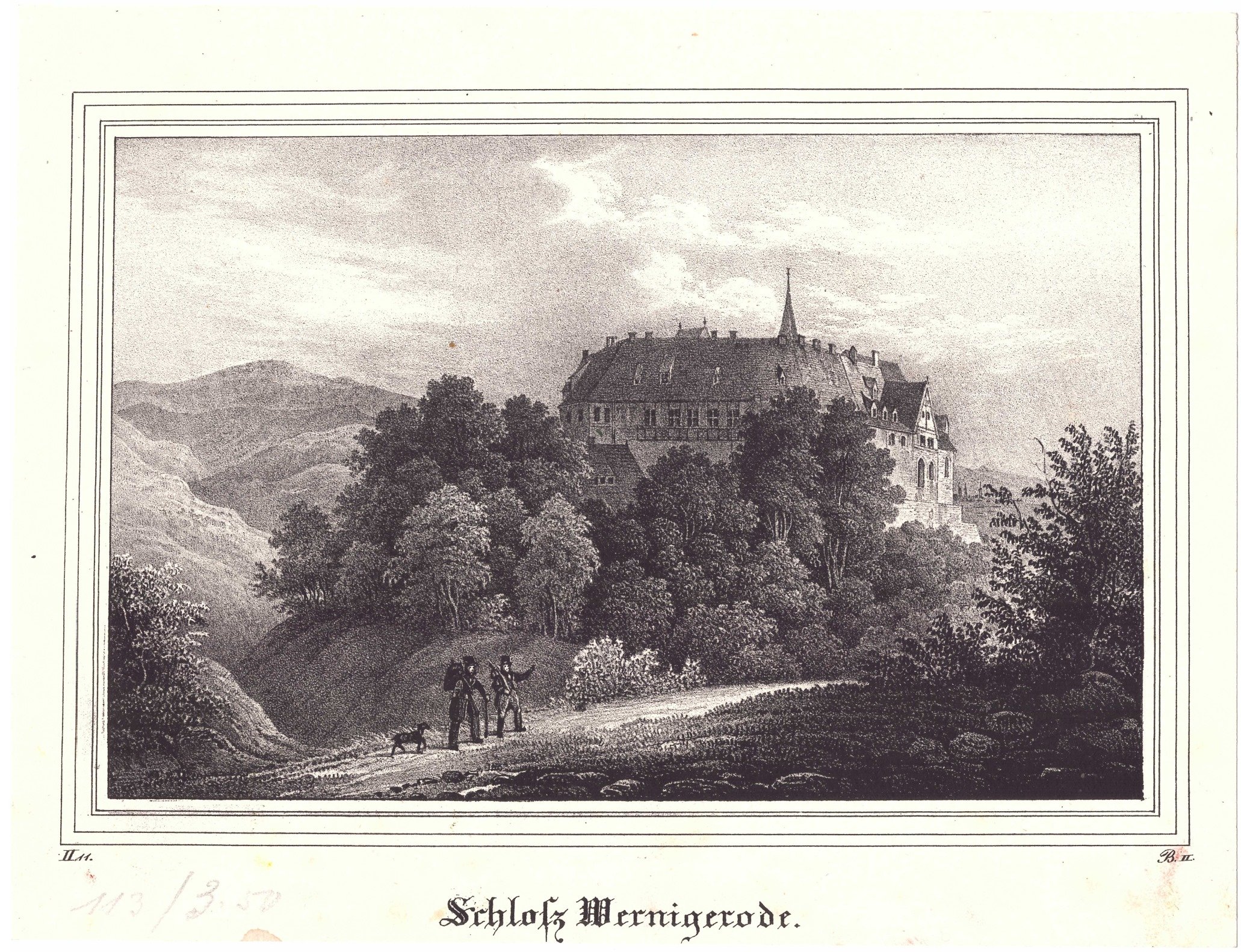Wernigerode: Schloß vom Agnesberg aus östlicher Richtung, 1841 (aus: Borussia?) (Schloß Wernigerode GmbH RR-F)