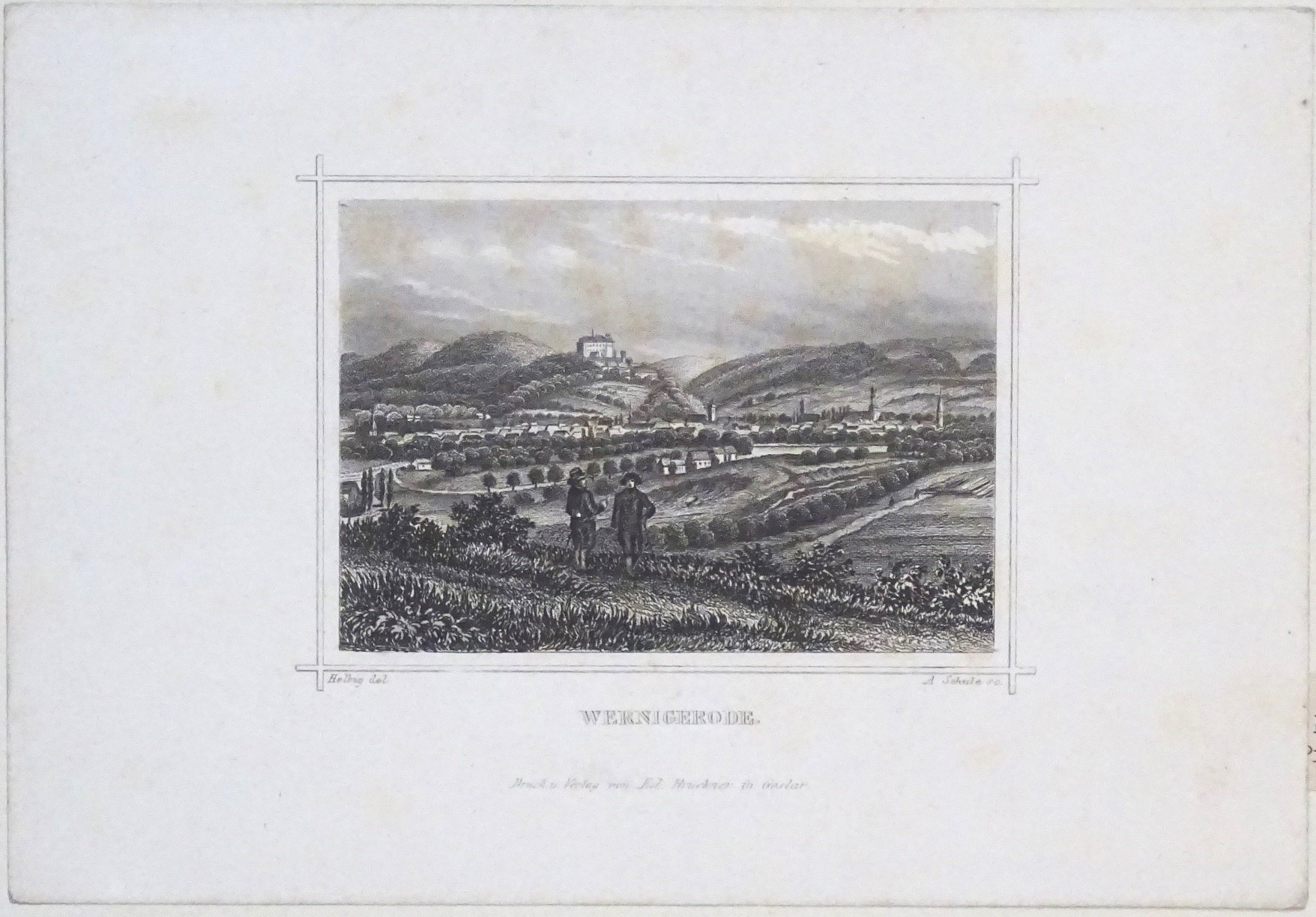 Wernigerode: Stadt und Schloß vor dem Harz von Norden, 1855 (aus: Brückner "Der Harz") (Schloß Wernigerode GmbH RR-F)