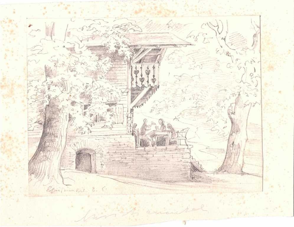 Terasse am Tierwärterhaus im Christianental, von Elise Crola, nach 1840 (Schloß Wernigerode GmbH RR-F)
