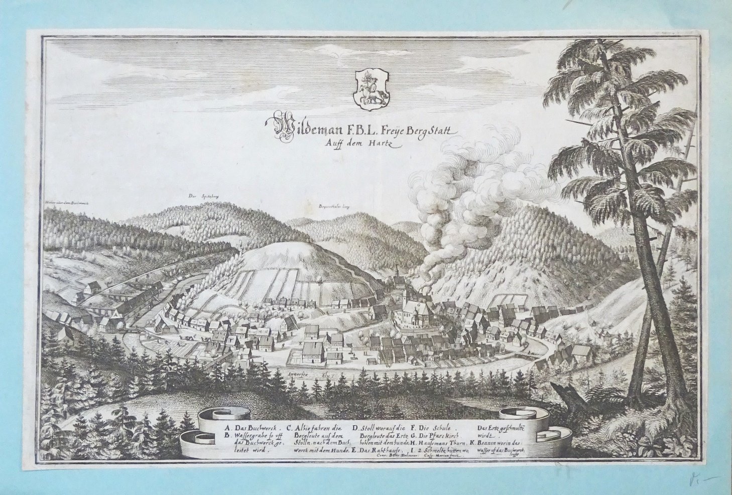 Wildemann: Bergstadt von Südosten, 1654 (aus: Merian "Braunschweig") (Schloß Wernigerode GmbH RR-F)
